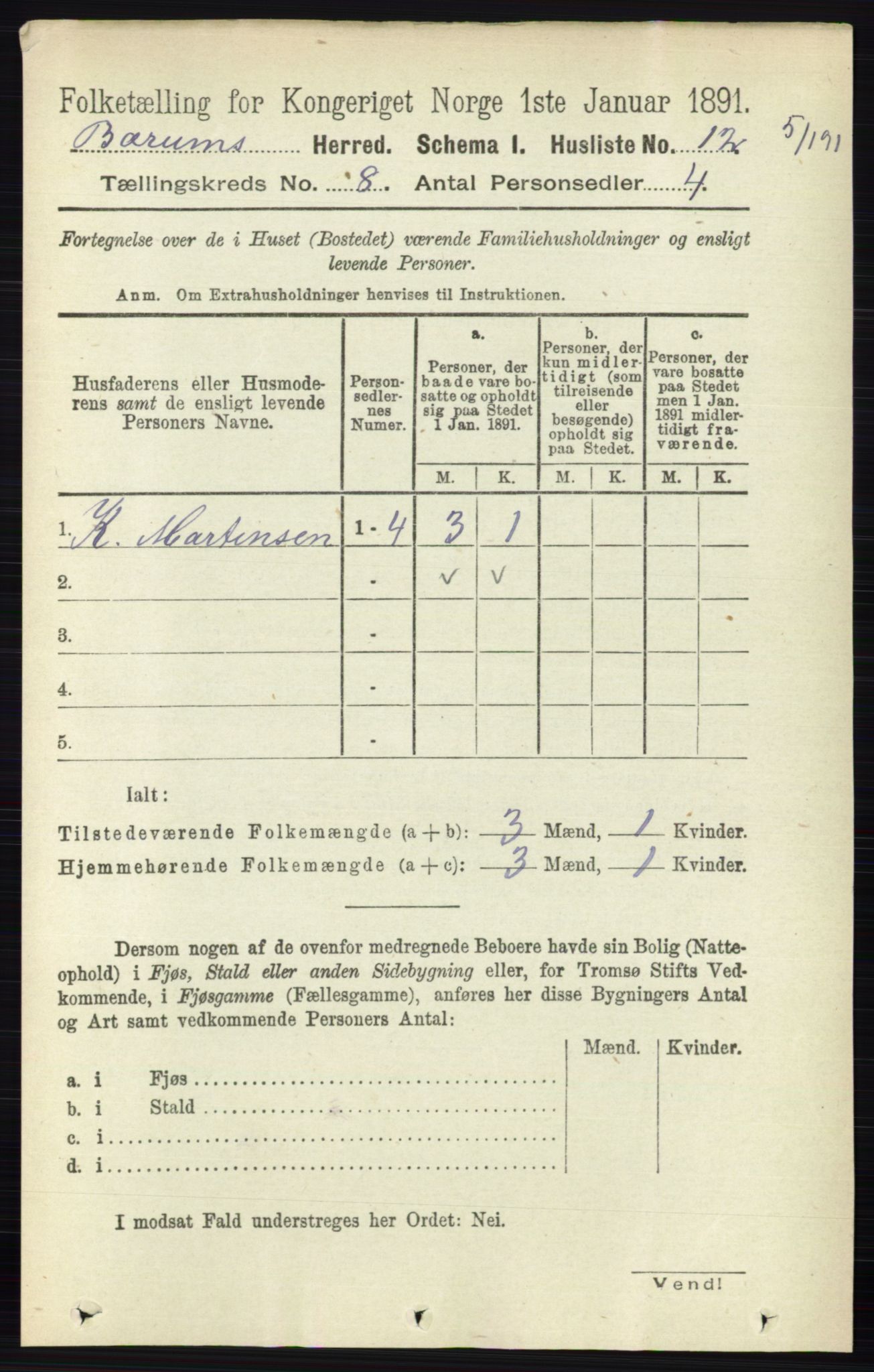 RA, 1891 census for 0219 Bærum, 1891, p. 4452