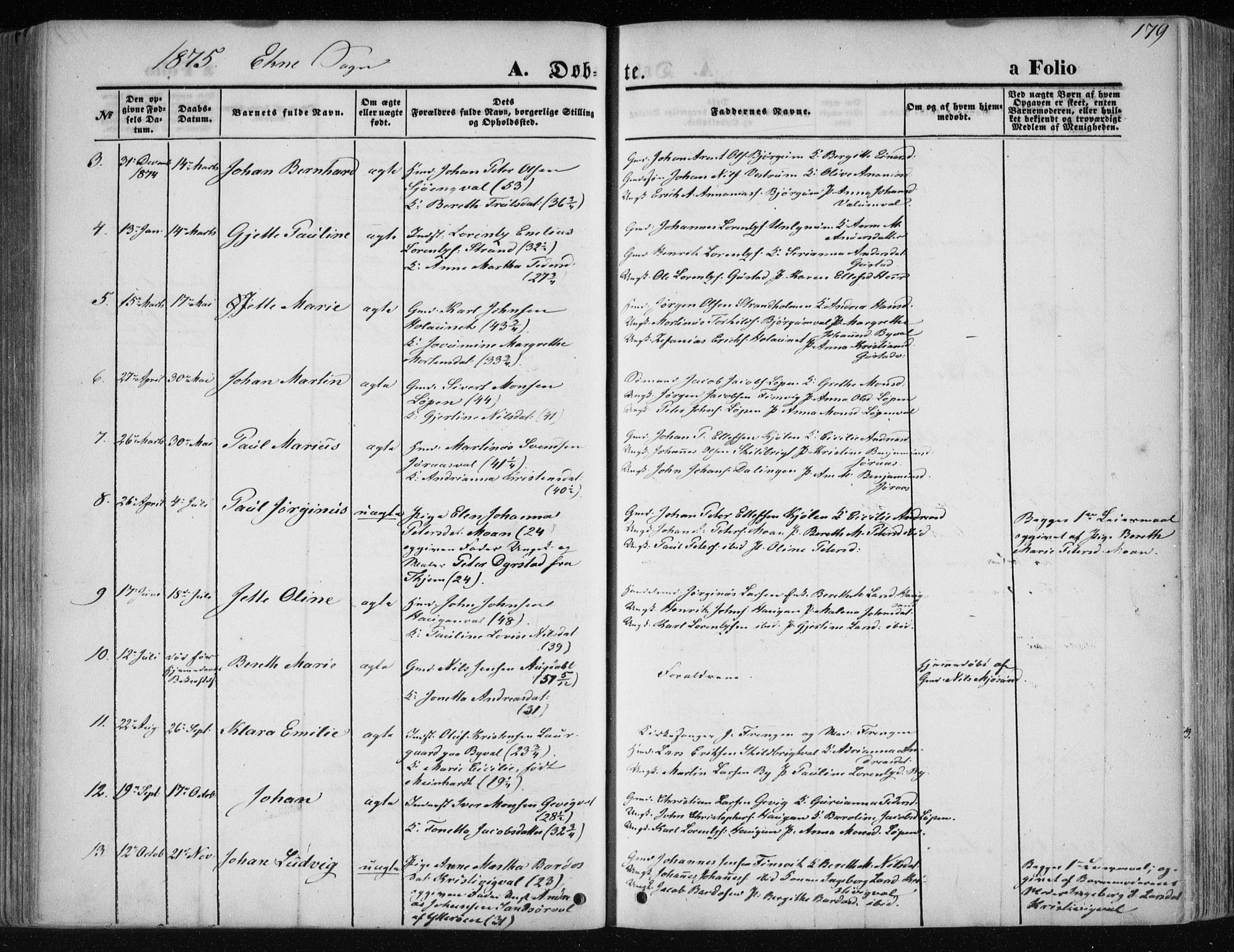 Ministerialprotokoller, klokkerbøker og fødselsregistre - Nord-Trøndelag, SAT/A-1458/717/L0158: Parish register (official) no. 717A08 /2, 1863-1877, p. 179