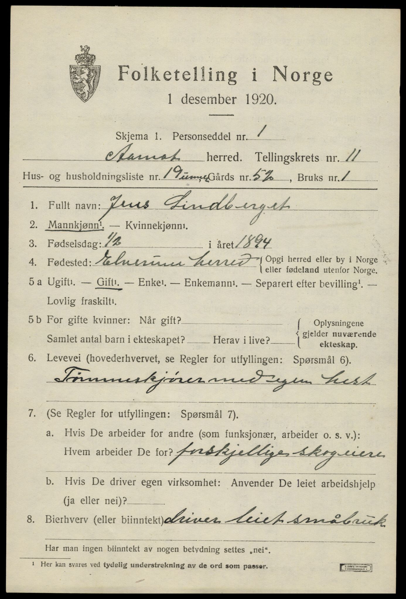 SAH, 1920 census for Åmot, 1920, p. 9603