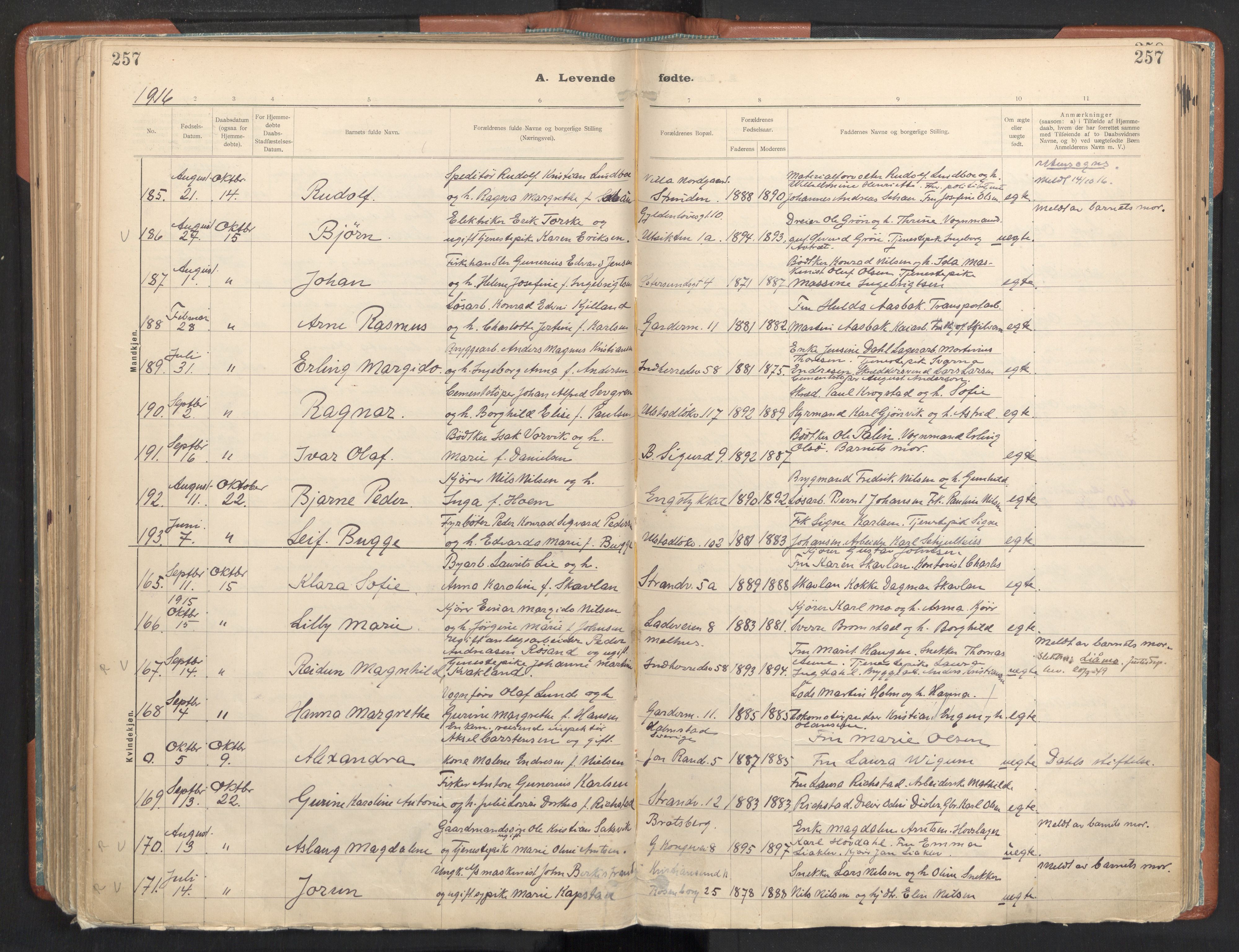 Ministerialprotokoller, klokkerbøker og fødselsregistre - Sør-Trøndelag, SAT/A-1456/605/L0243: Parish register (official) no. 605A05, 1908-1923, p. 257