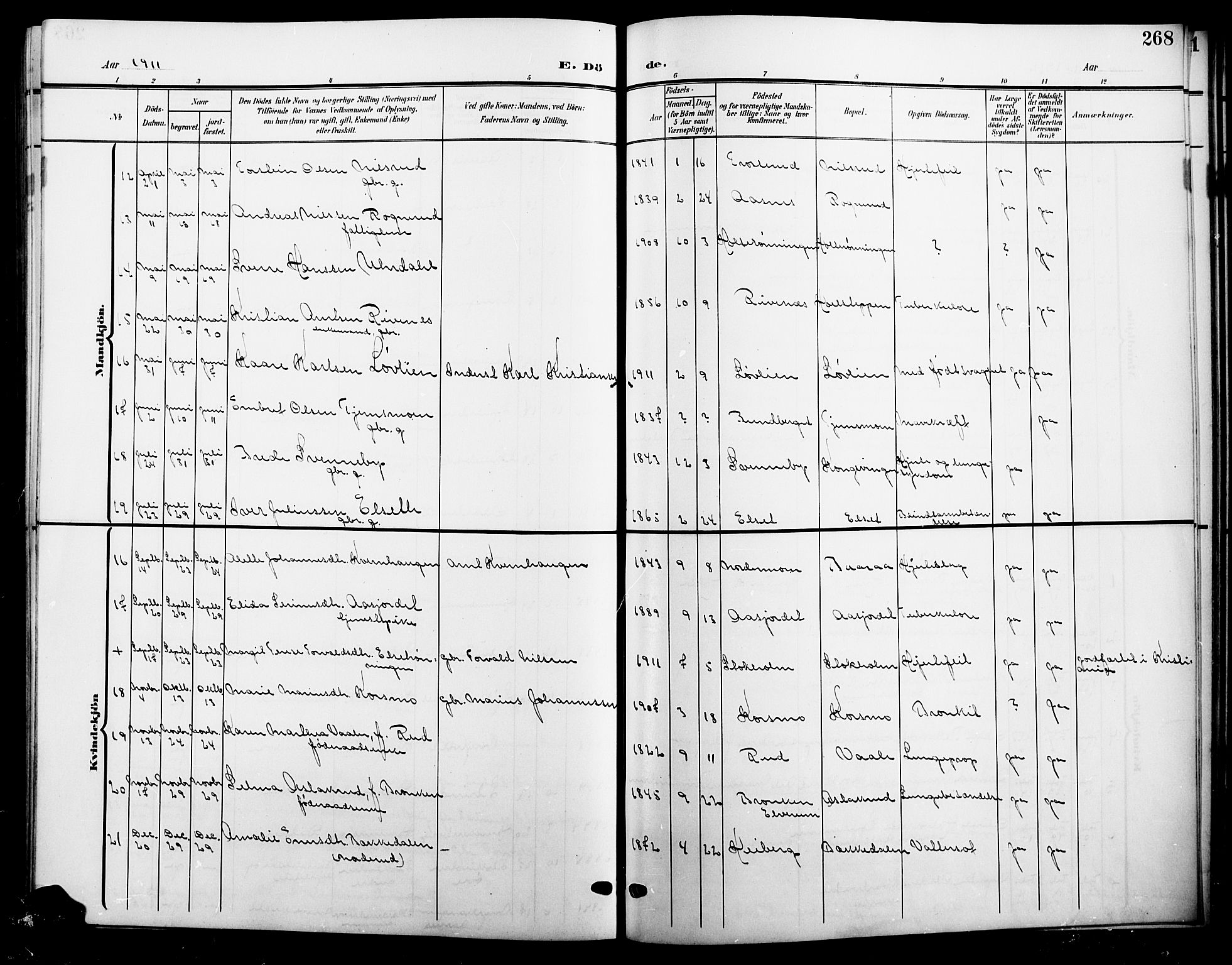 Våler prestekontor, Hedmark, SAH/PREST-040/H/Ha/Hab/L0002: Parish register (copy) no. 2, 1905-1915, p. 268