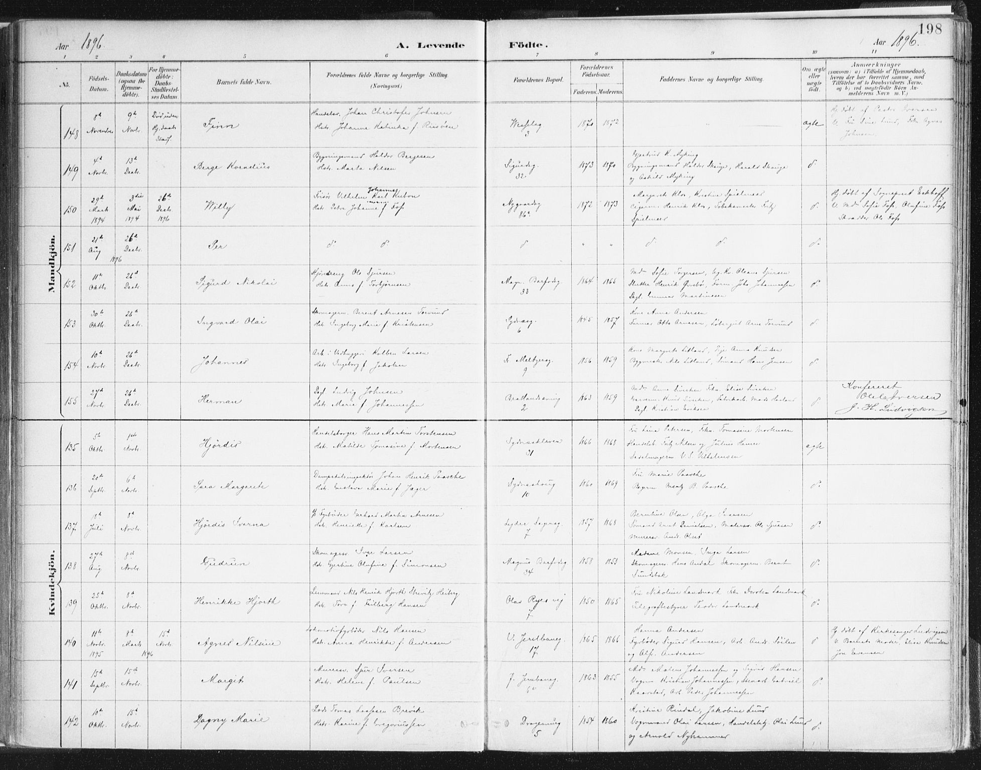 Johanneskirken sokneprestembete, SAB/A-76001/H/Haa/L0001: Parish register (official) no. A 1, 1885-1900, p. 198