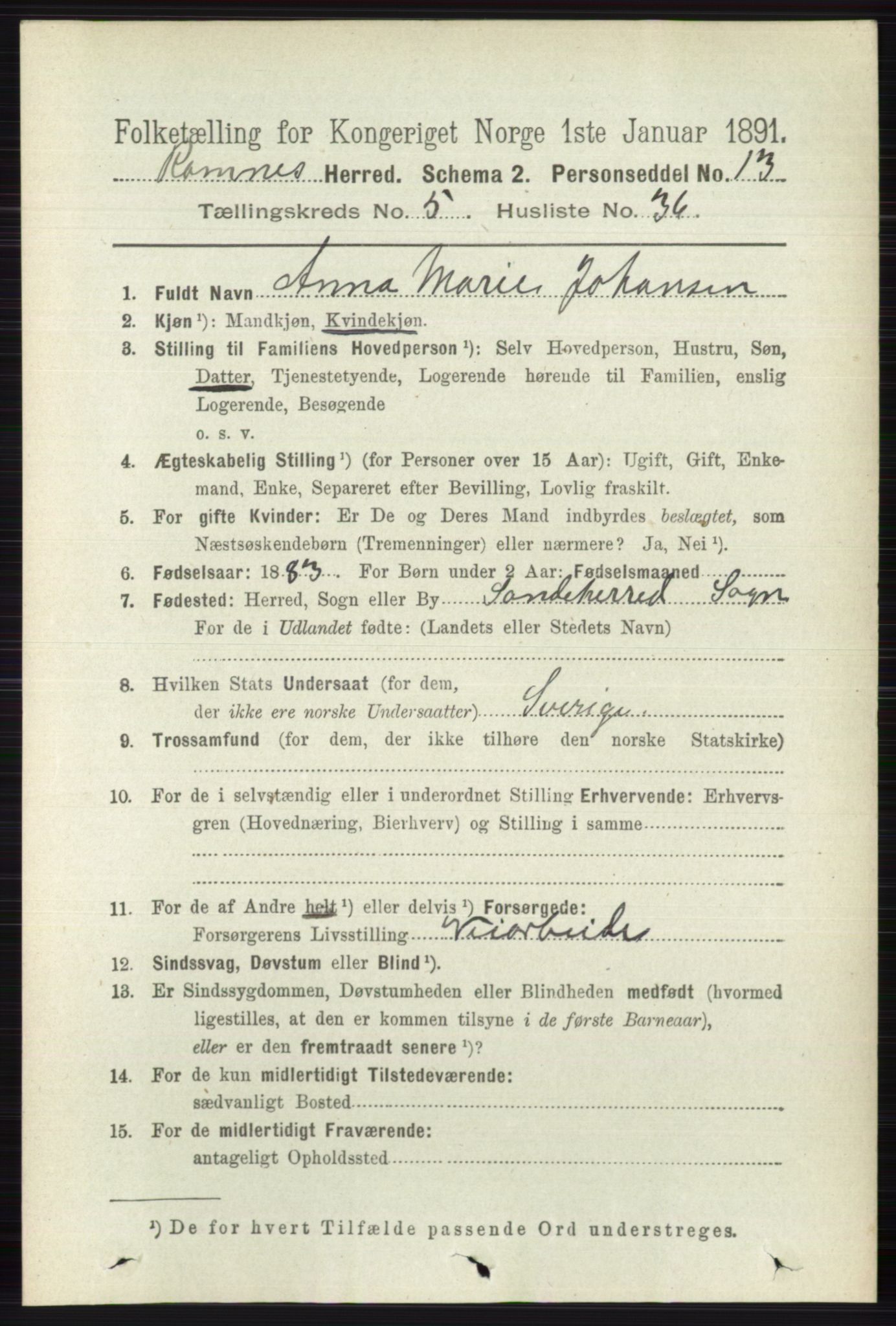 RA, 1891 census for 0718 Ramnes, 1891, p. 2771