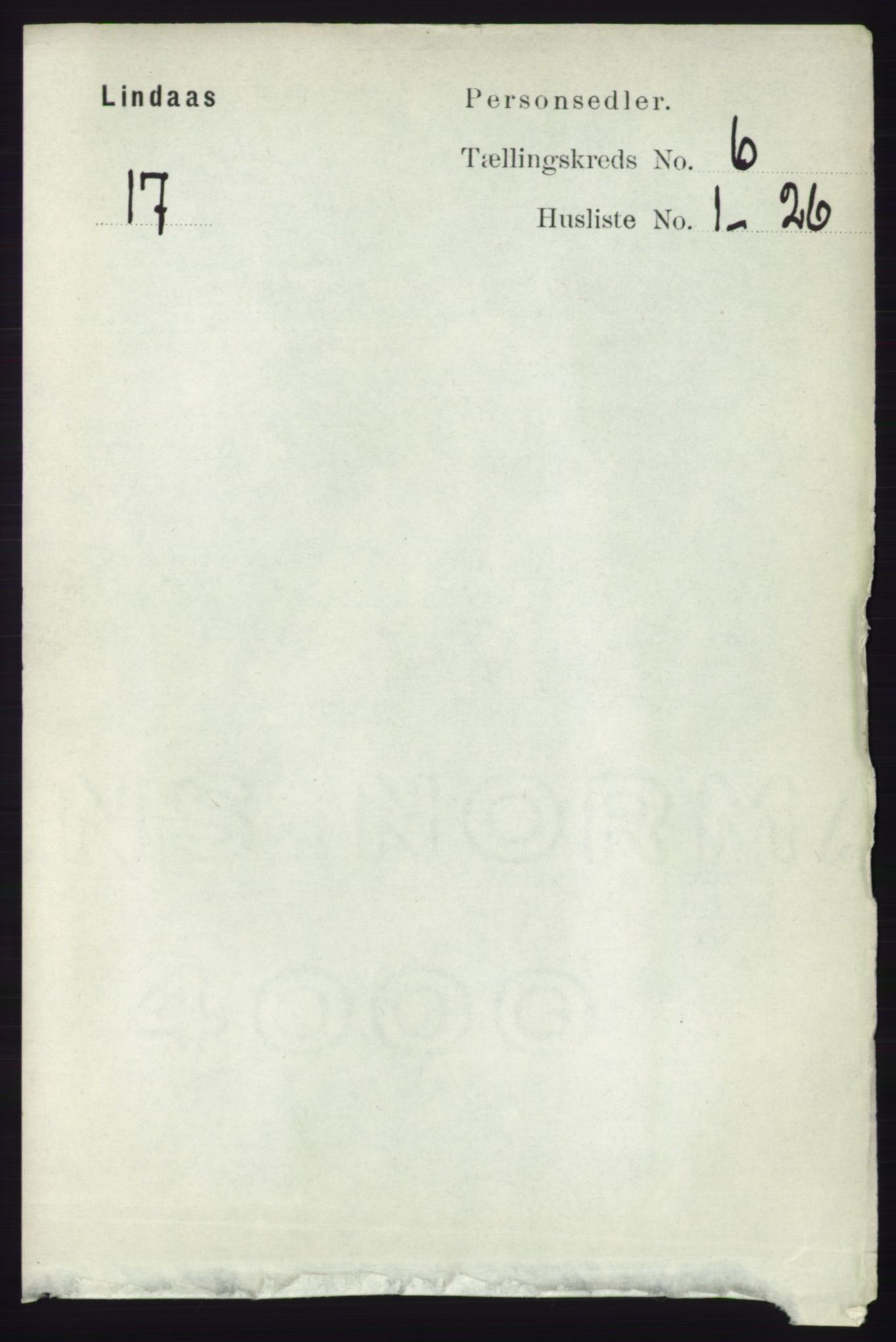 RA, 1891 census for 1263 Lindås, 1891, p. 1847