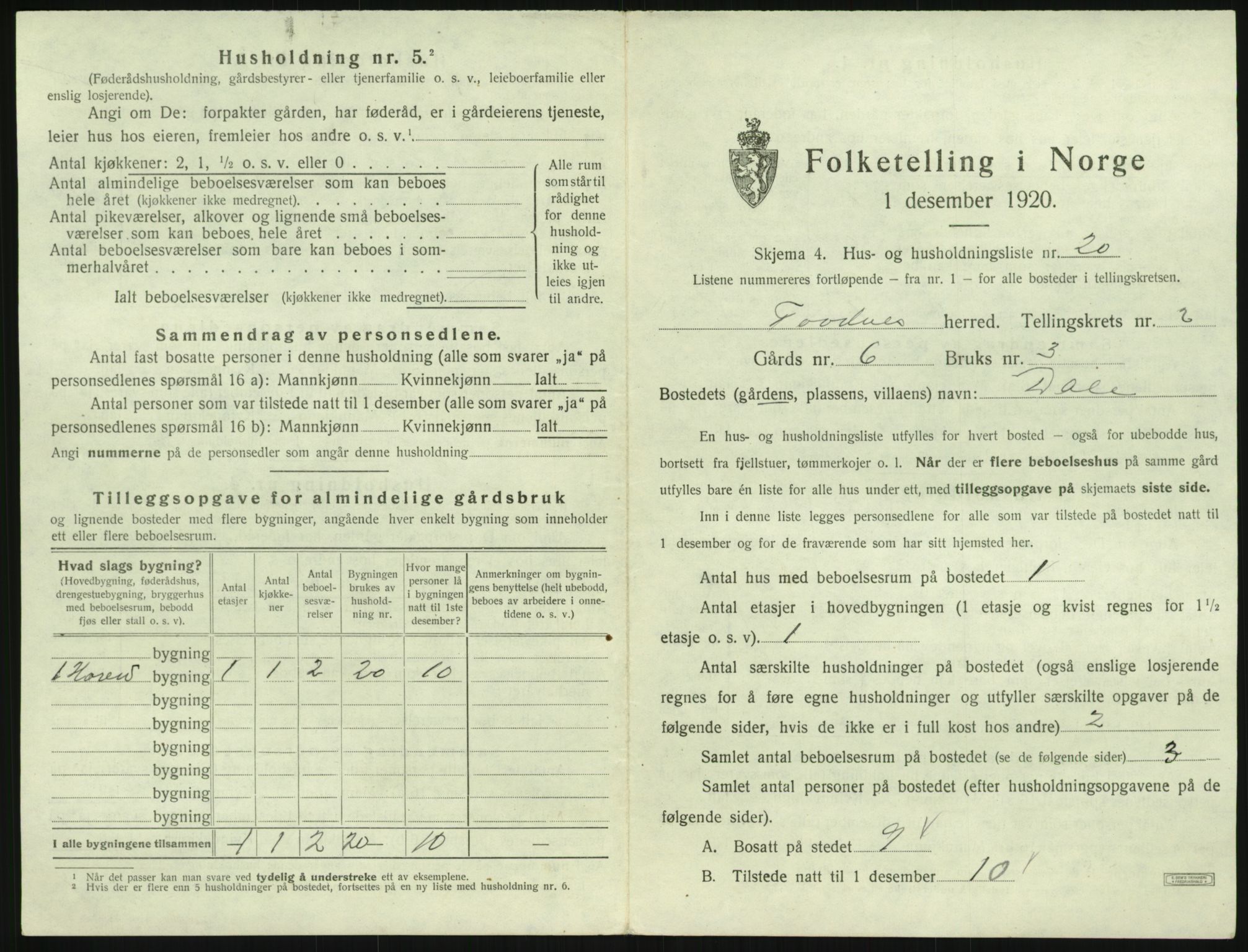 SAK, 1920 census for Tovdal, 1920, p. 79