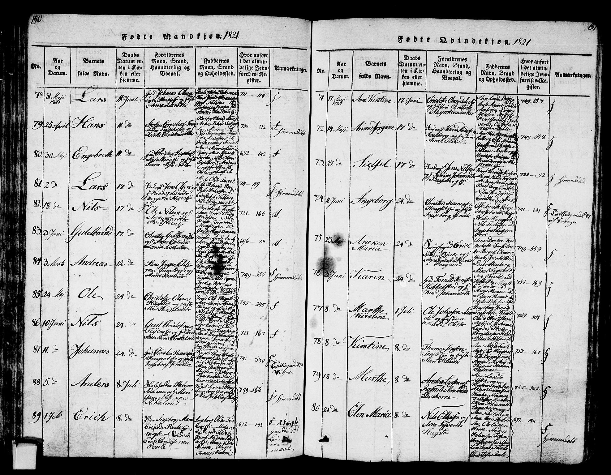 Eiker kirkebøker, SAKO/A-4/G/Ga/L0001: Parish register (copy) no. I 1, 1814-1832, p. 150-151