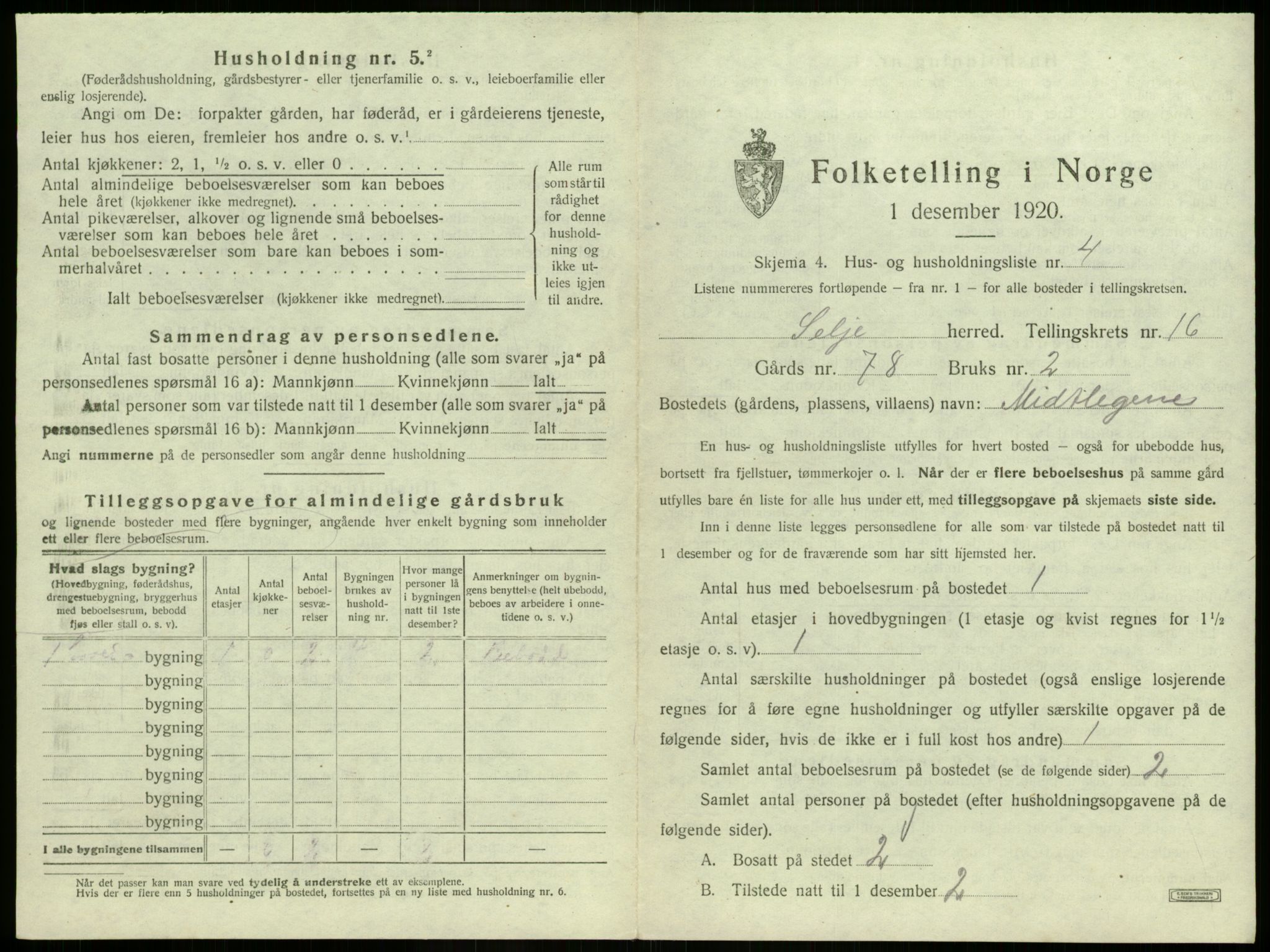 SAB, 1920 census for Selje, 1920, p. 986