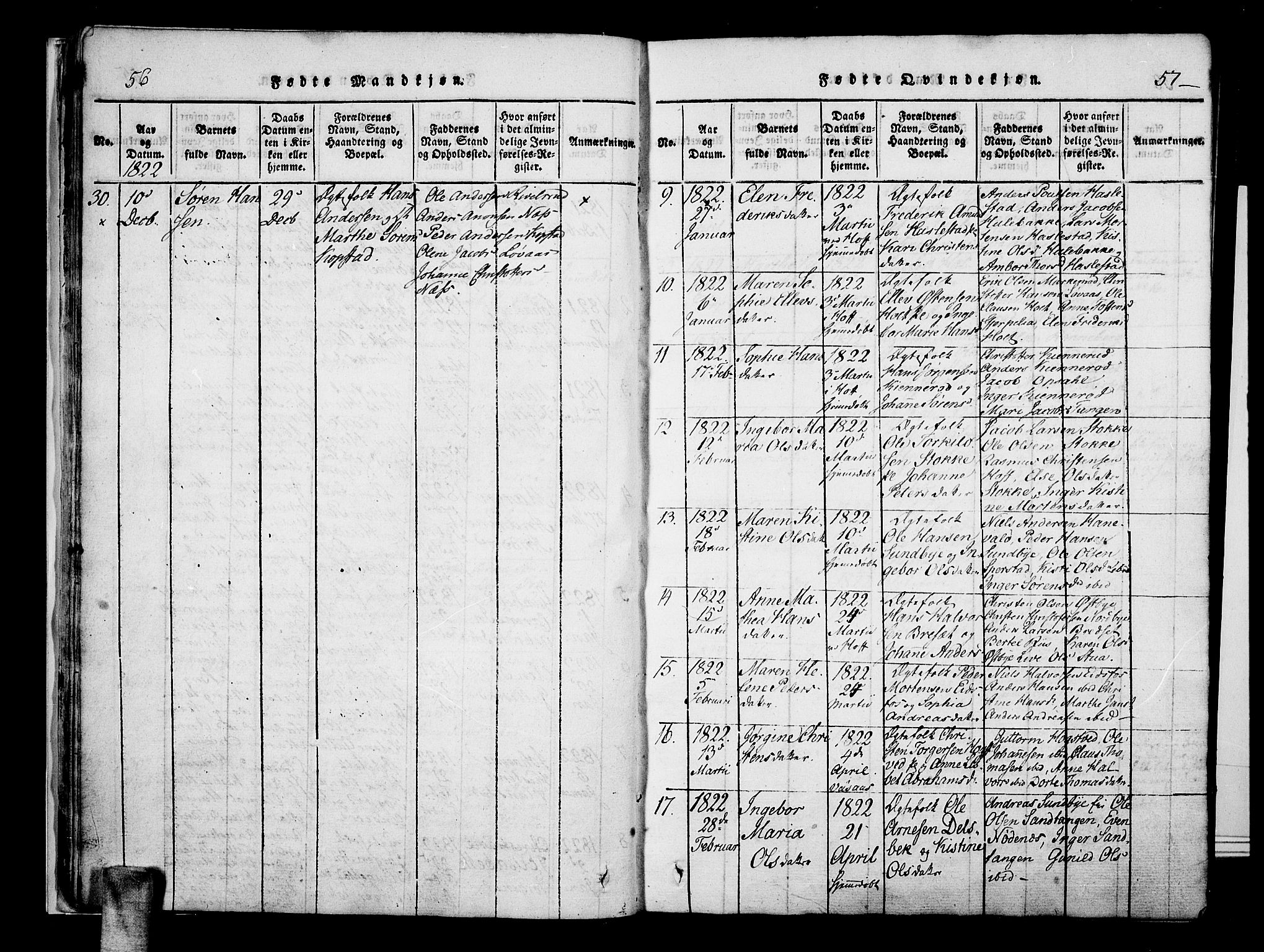 Hof kirkebøker, AV/SAKO-A-64/F/Fa/L0004: Parish register (official) no. I 4, 1814-1843, p. 56-57