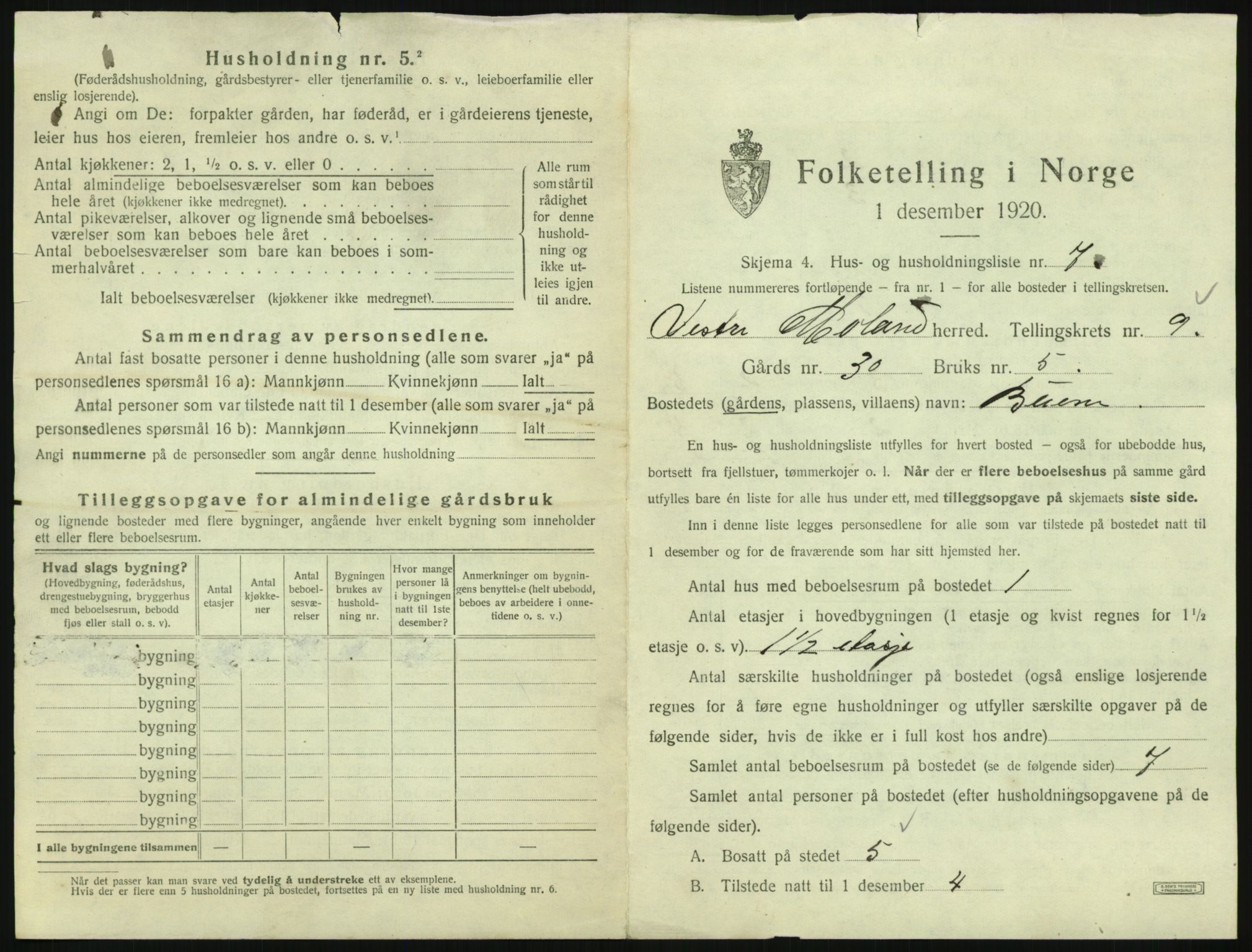 SAK, 1920 census for Vestre Moland, 1920, p. 1041