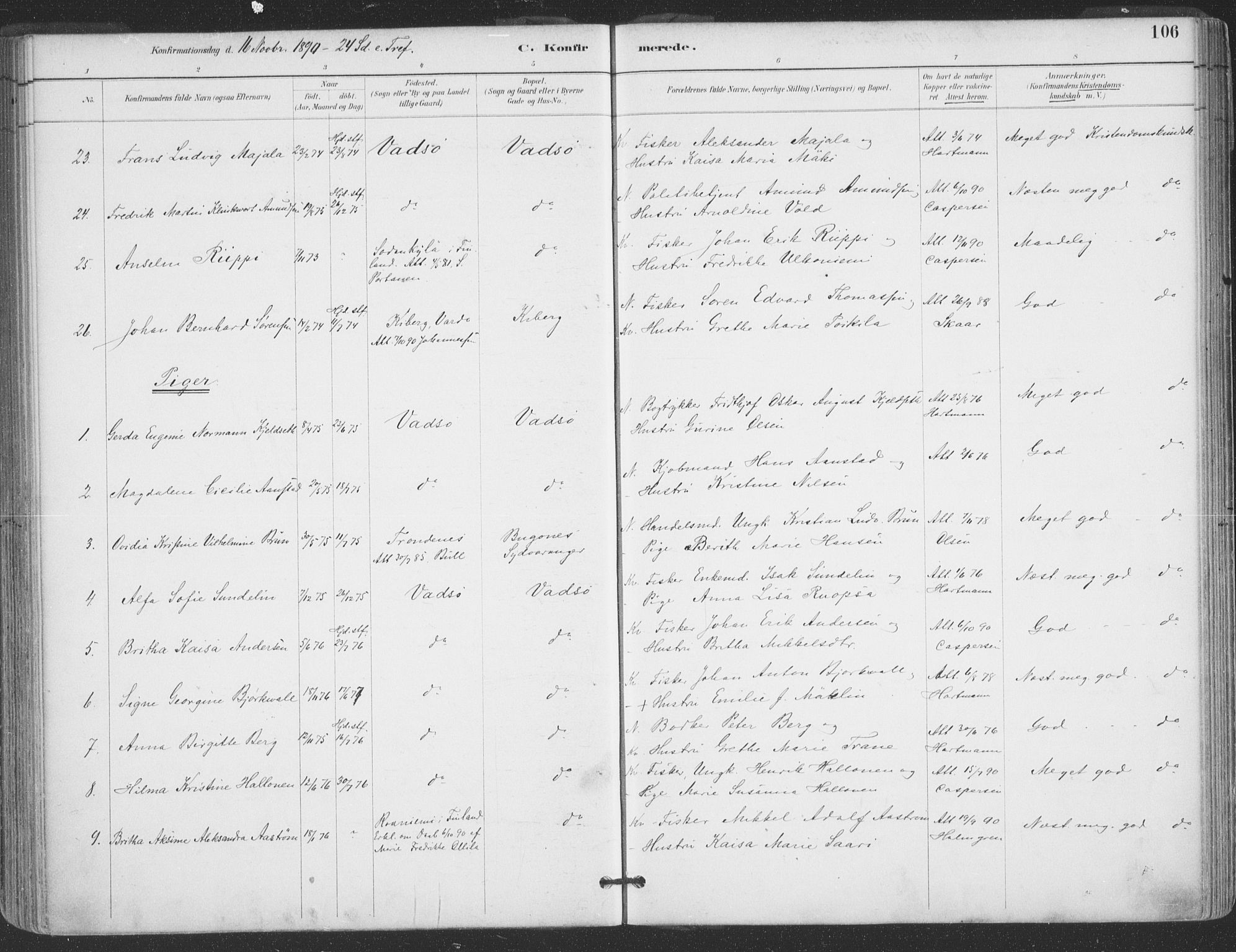 Vadsø sokneprestkontor, SATØ/S-1325/H/Ha/L0006kirke: Parish register (official) no. 6, 1885-1895, p. 106