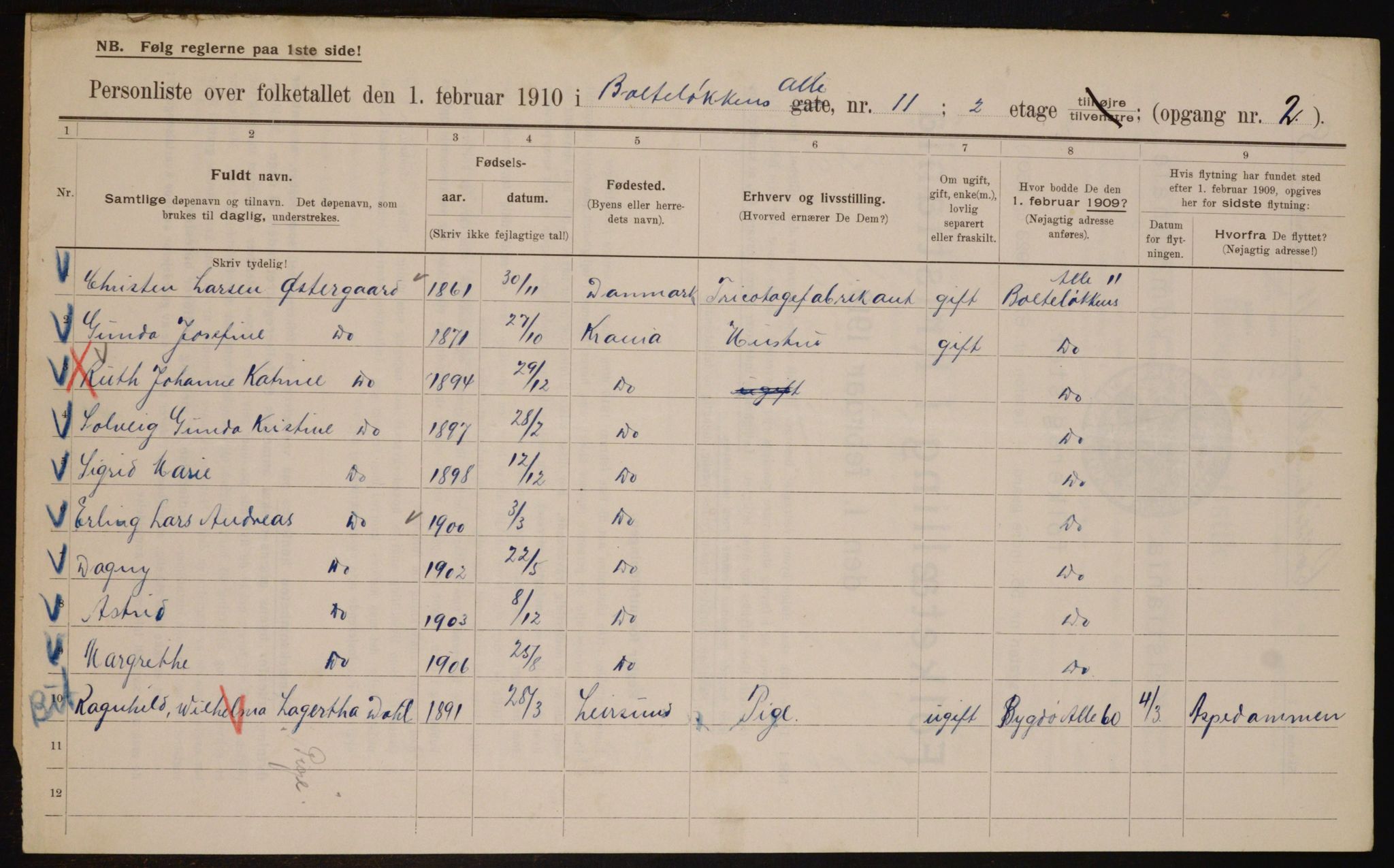 OBA, Municipal Census 1910 for Kristiania, 1910, p. 7384