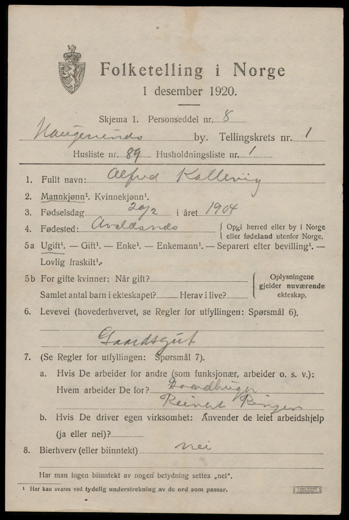 SAST, 1920 census for Haugesund, 1920, p. 12803