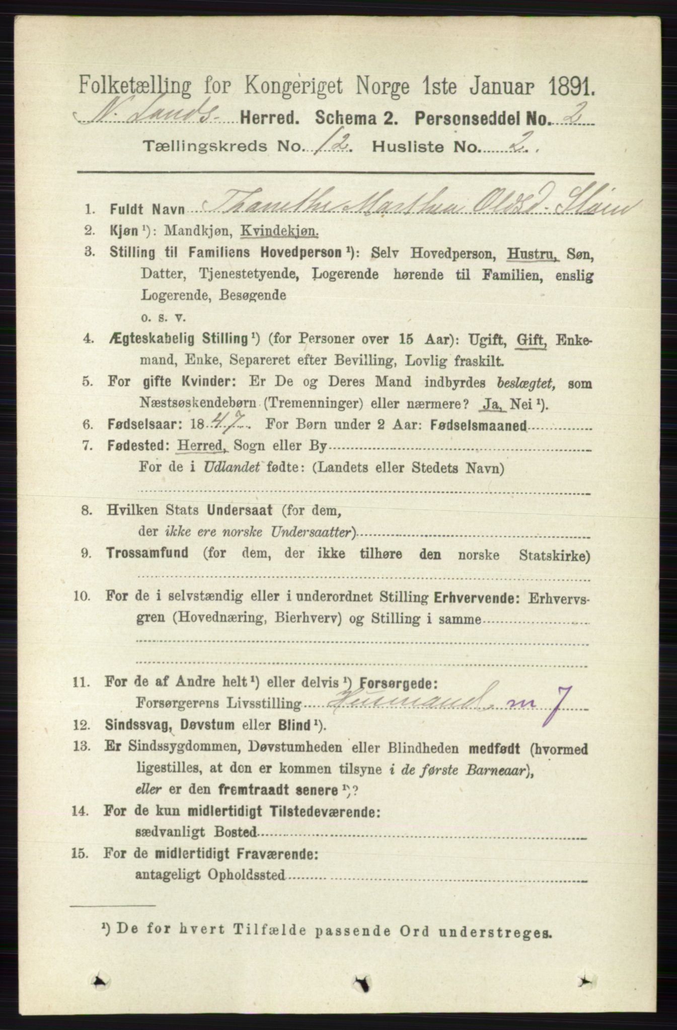 RA, 1891 census for 0538 Nordre Land, 1891, p. 3230