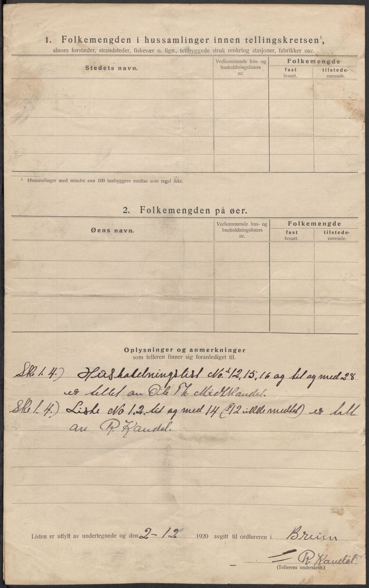 SAB, 1920 census for Breim, 1920, p. 33