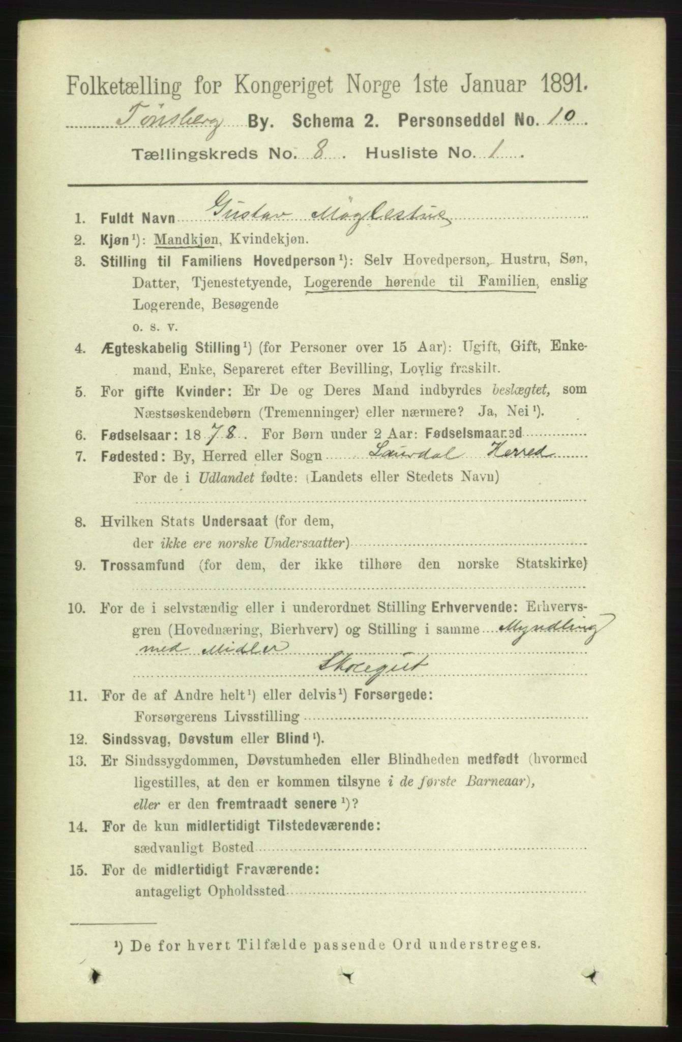 RA, 1891 census for 0705 Tønsberg, 1891, p. 3060