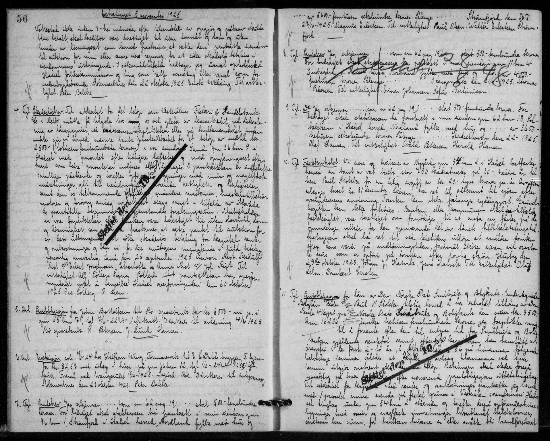 Vesterålen sorenskriveri, SAT/A-4180/1/2/2Ca/L0041: Mortgage book no. 6, 1925-1928, p. 56-57, Deed date: 05.11.1925