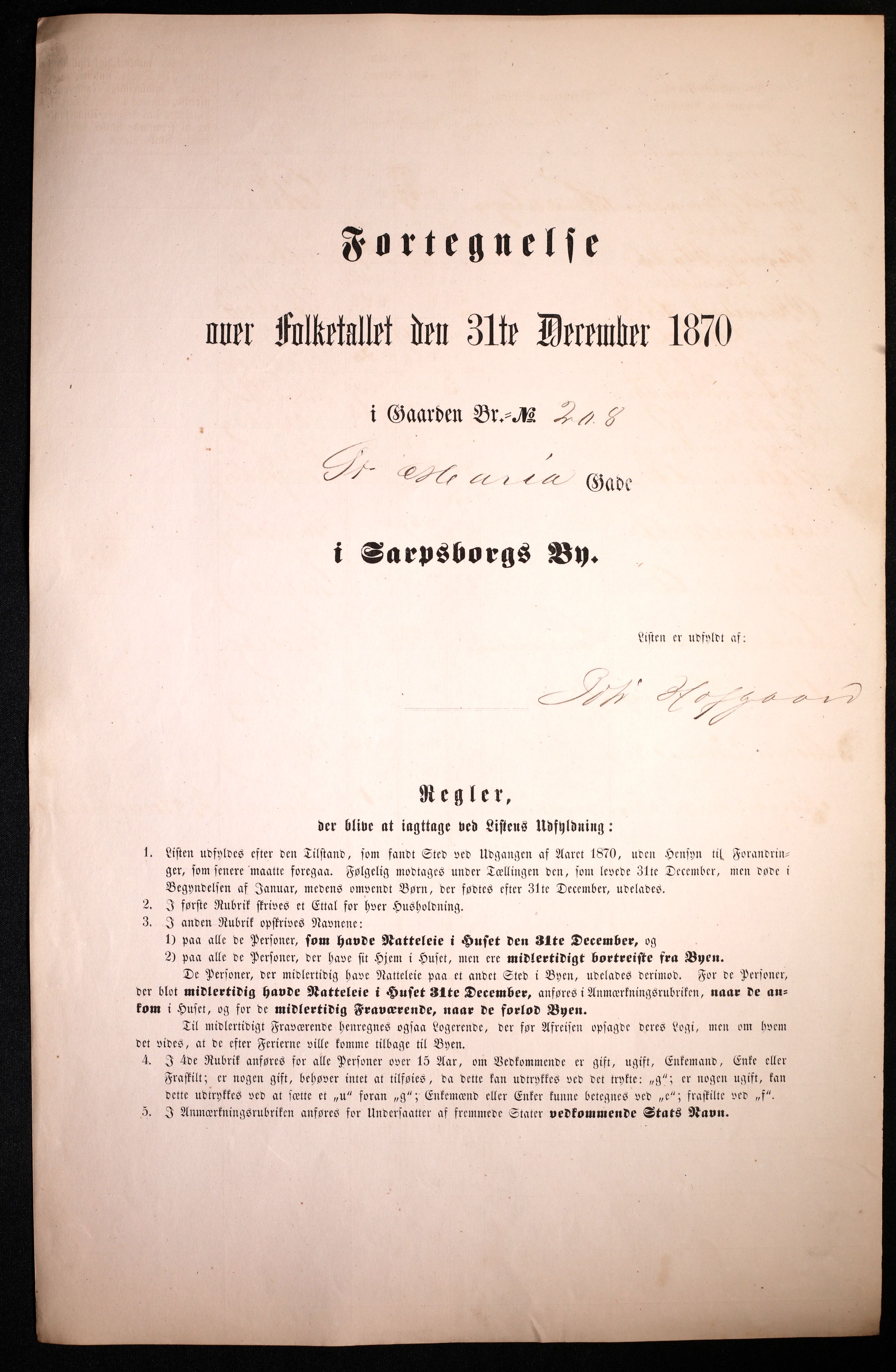 RA, 1870 census for 0102 Sarpsborg, 1870, p. 31