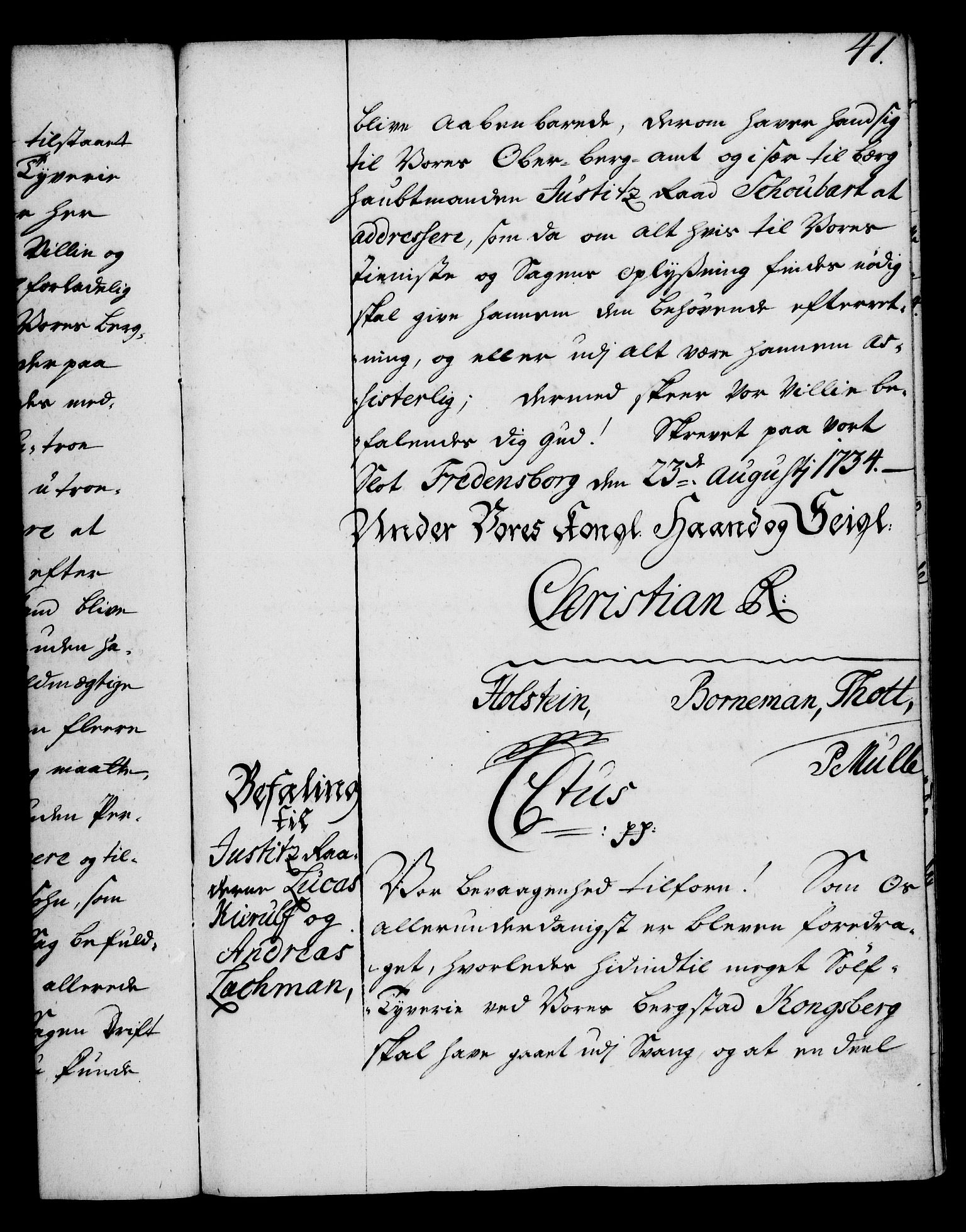 Rentekammeret, Kammerkanselliet, AV/RA-EA-3111/G/Gg/Gga/L0004: Norsk ekspedisjonsprotokoll med register (merket RK 53.4), 1734-1741, p. 41