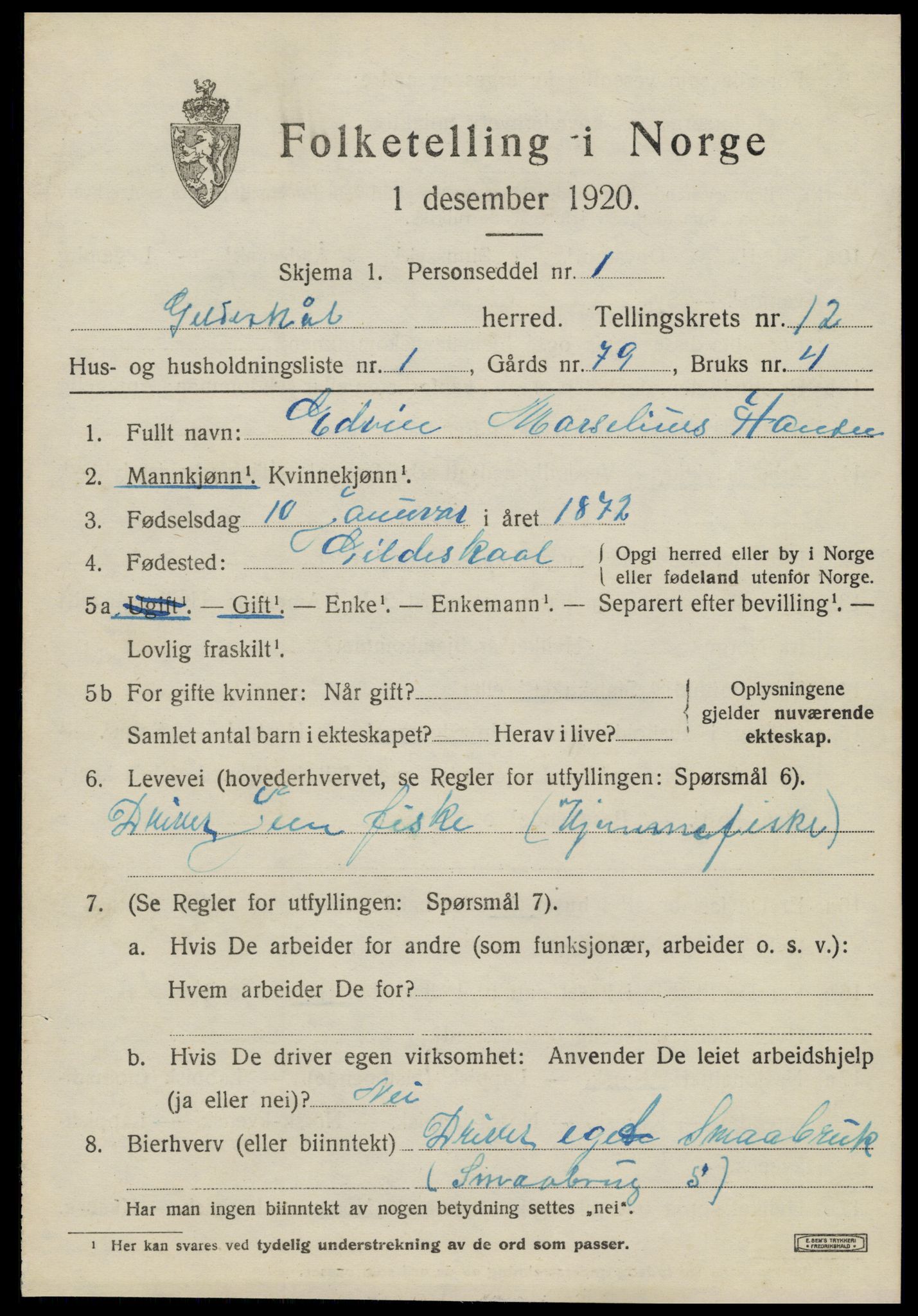 SAT, 1920 census for Gildeskål, 1920, p. 7226