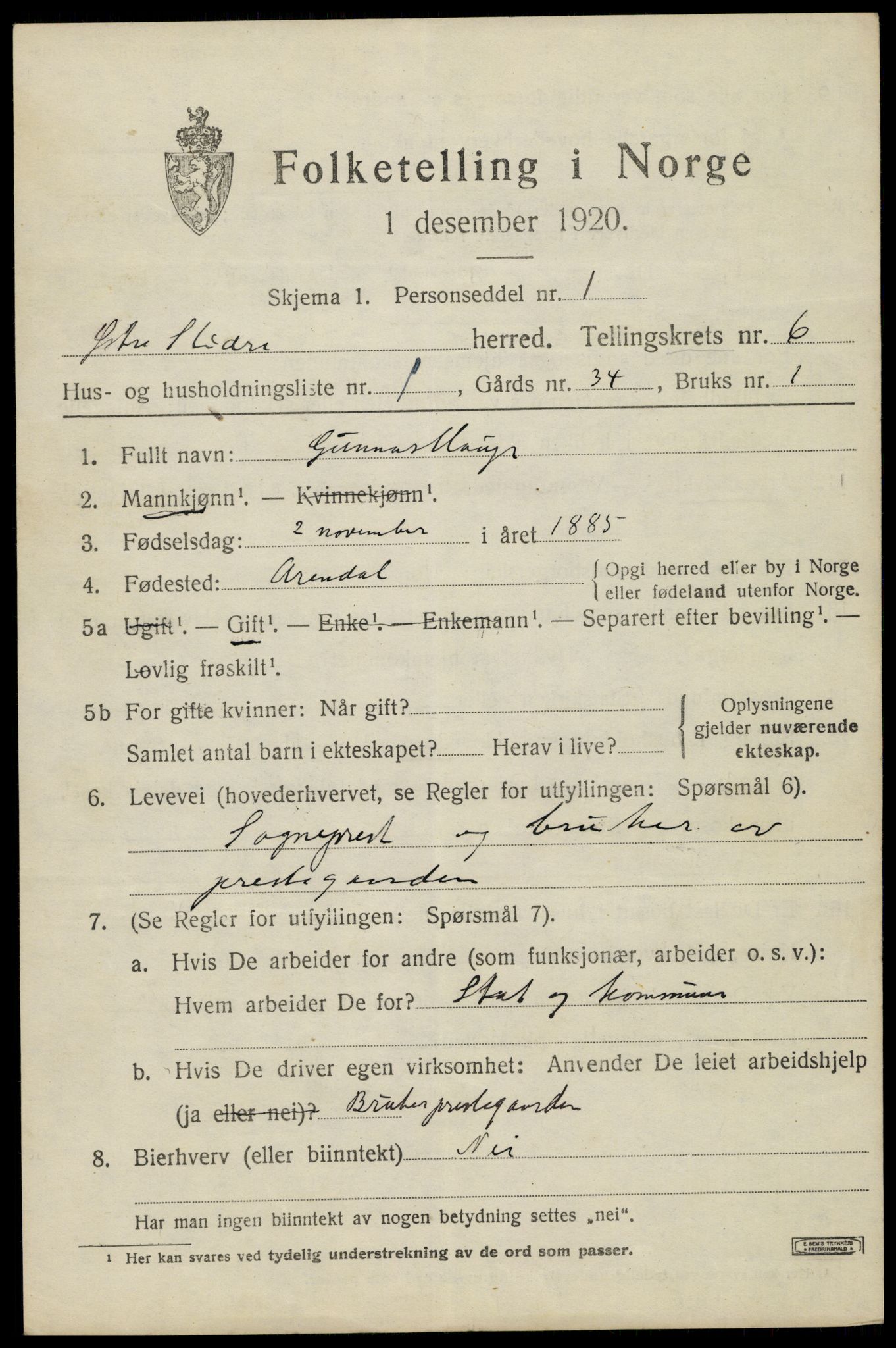 SAH, 1920 census for Øystre Slidre, 1920, p. 3401