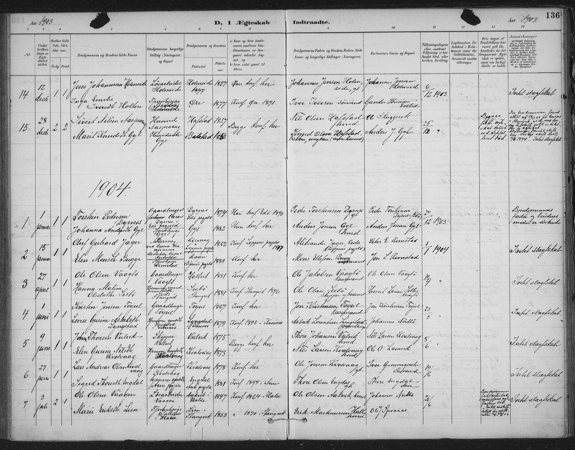 Ministerialprotokoller, klokkerbøker og fødselsregistre - Møre og Romsdal, AV/SAT-A-1454/586/L0988: Parish register (official) no. 586A14, 1893-1905, p. 136