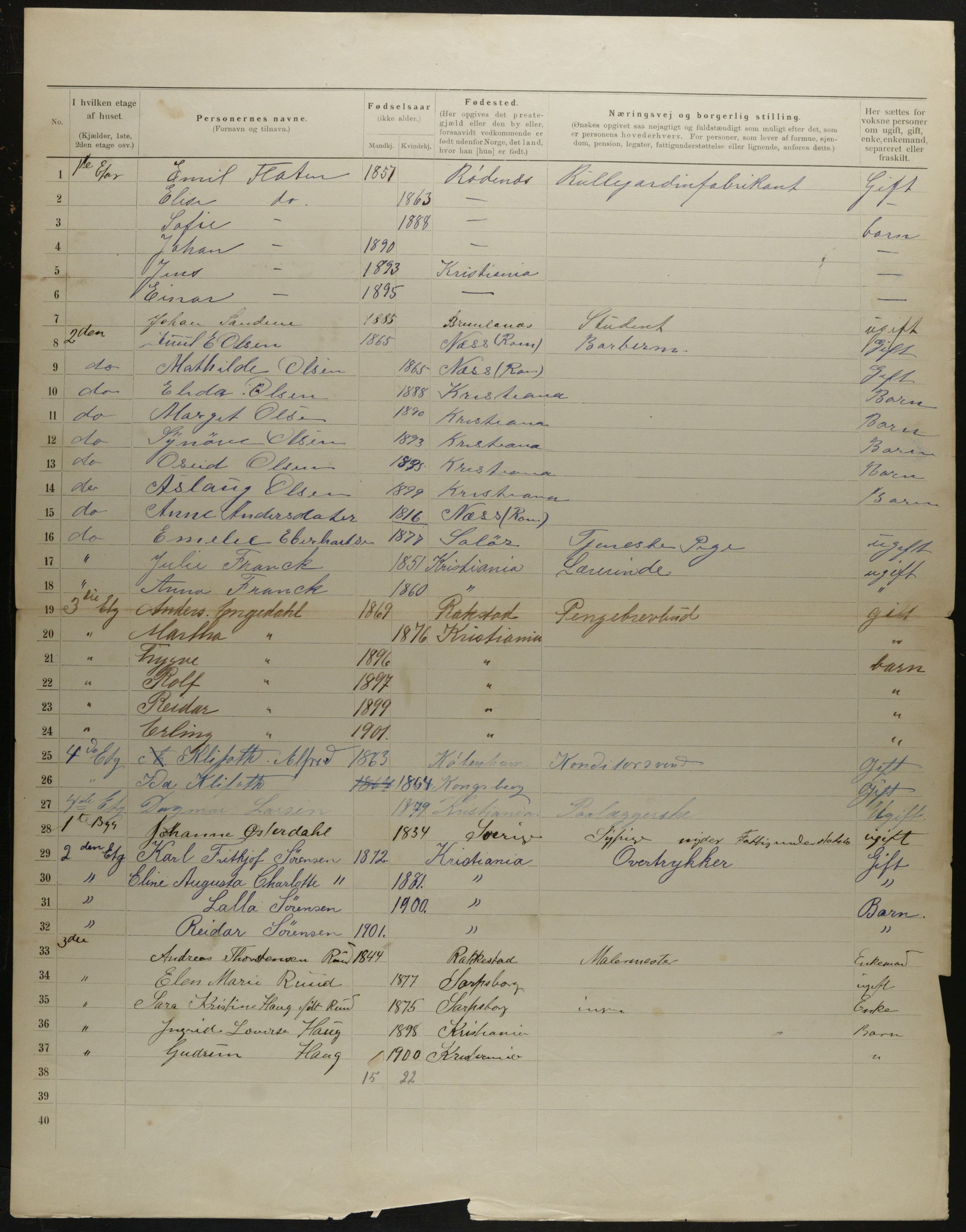 OBA, Municipal Census 1901 for Kristiania, 1901, p. 11537