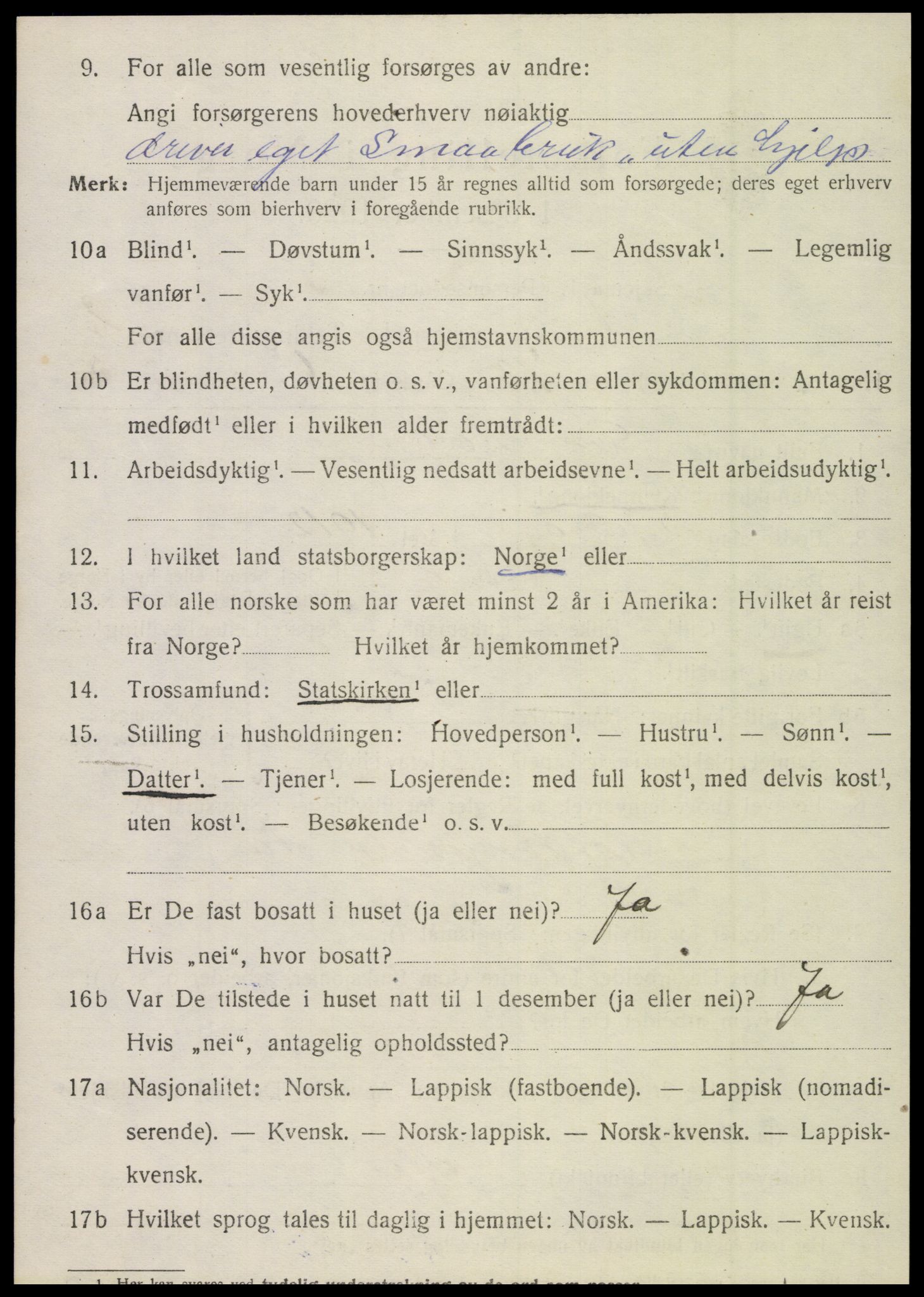 SAT, 1920 census for Nesna, 1920, p. 2556