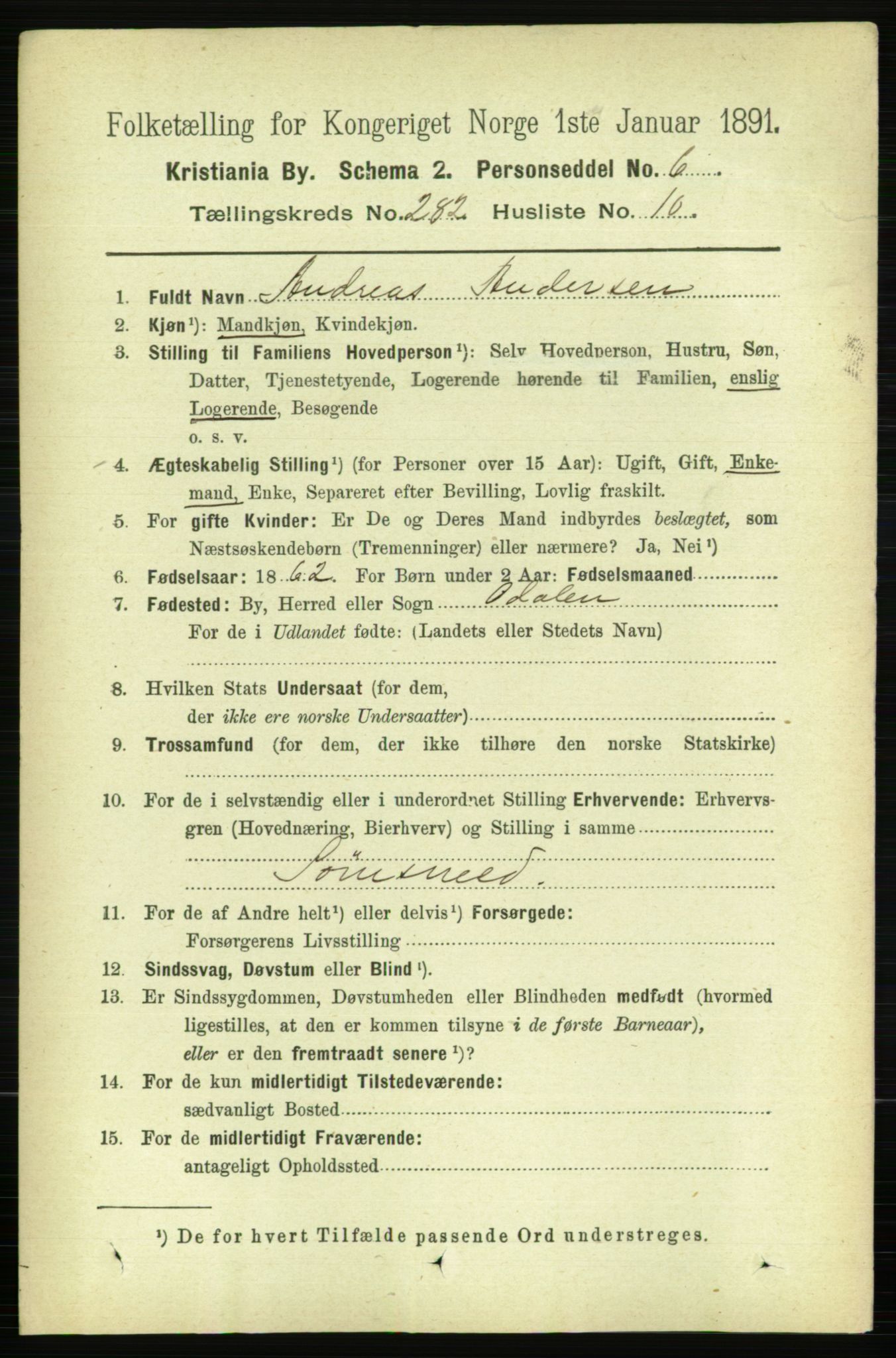 RA, 1891 census for 0301 Kristiania, 1891, p. 171888