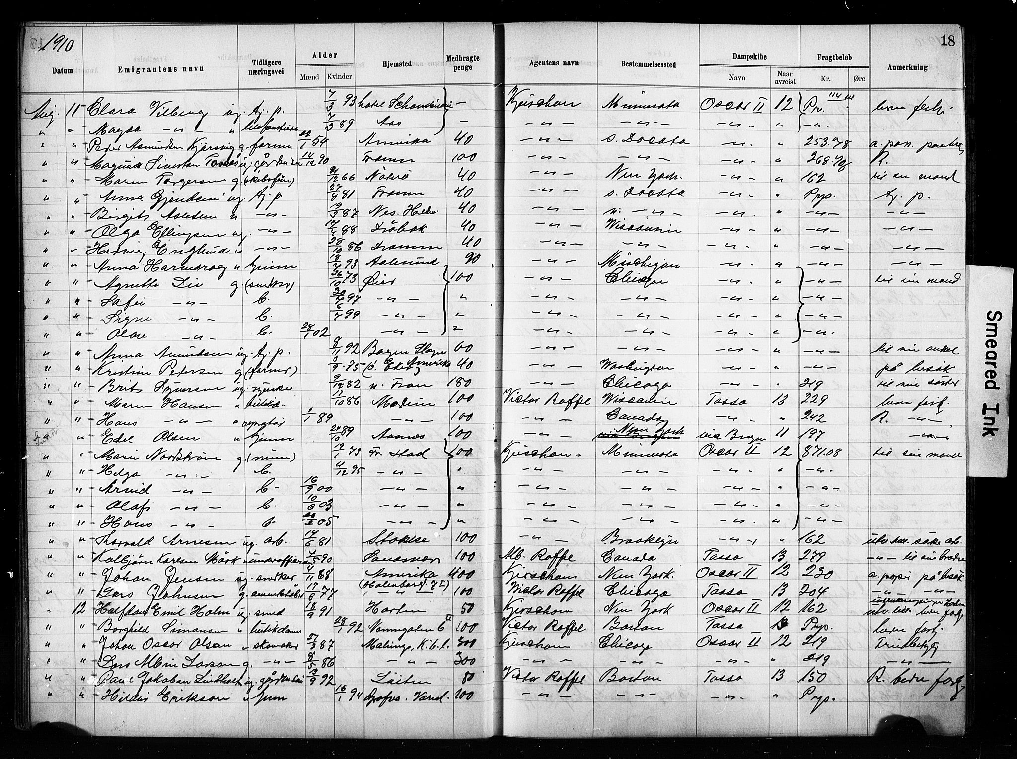 Oslo politidistrikt, AV/SAO-A-10085/E/Ee/Eef/L0029: Emigrantprotokoll, 1910-1913, p. 18