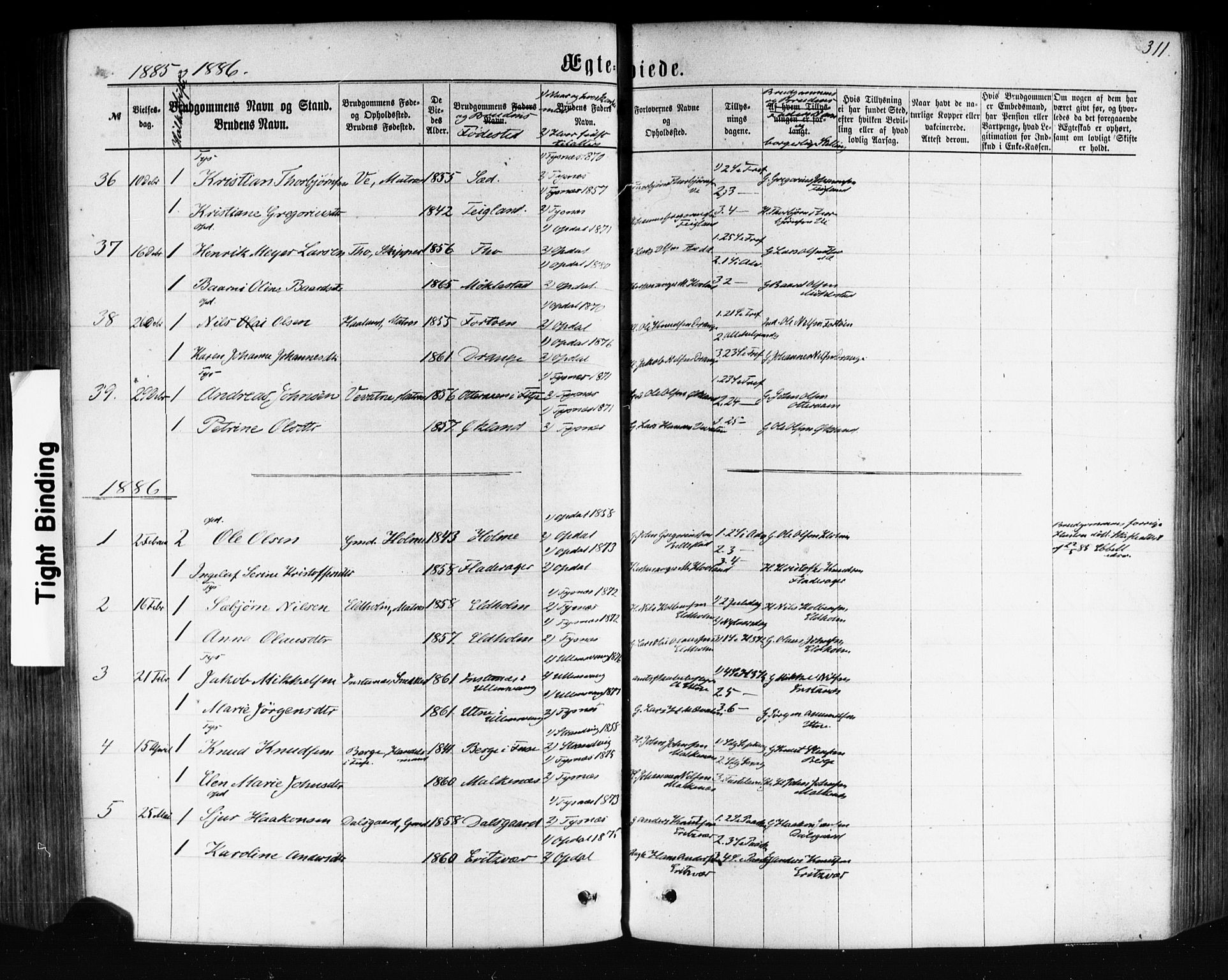 Tysnes sokneprestembete, AV/SAB-A-78601/H/Haa: Parish register (official) no. A 12, 1872-1886, p. 311