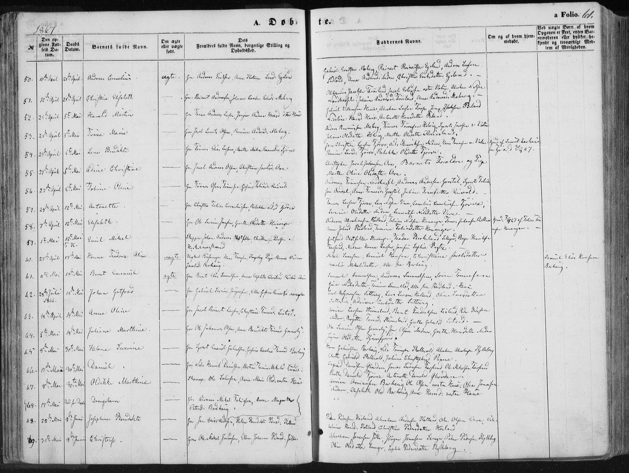 Lista sokneprestkontor, AV/SAK-1111-0027/F/Fa/L0011: Parish register (official) no. A 11, 1861-1878, p. 61