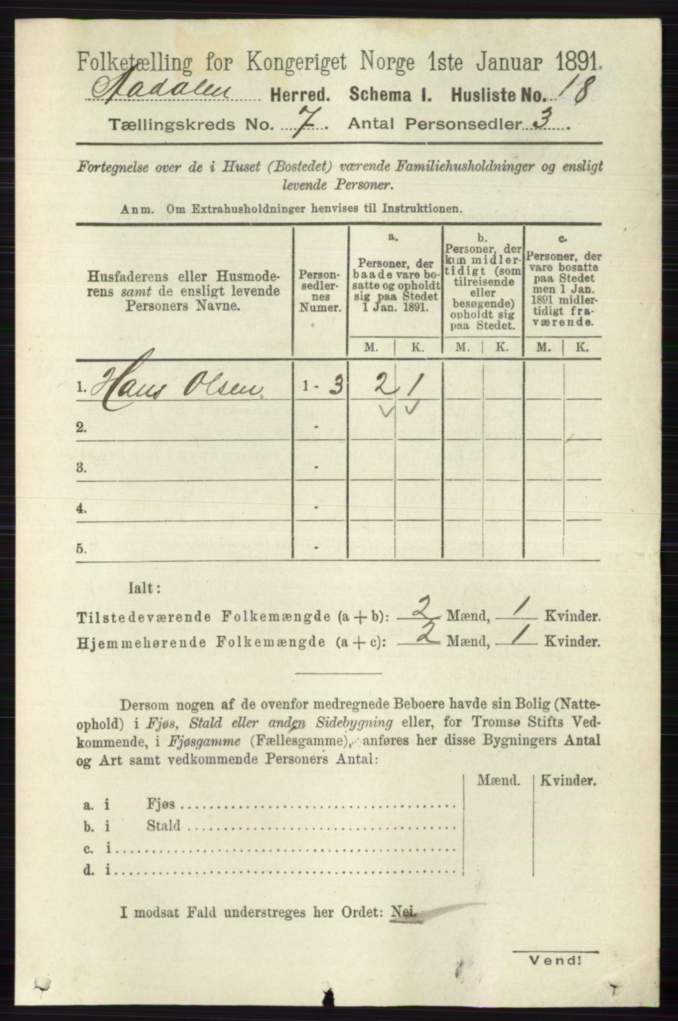 RA, 1891 census for 0614 Ådal, 1891, p. 3029