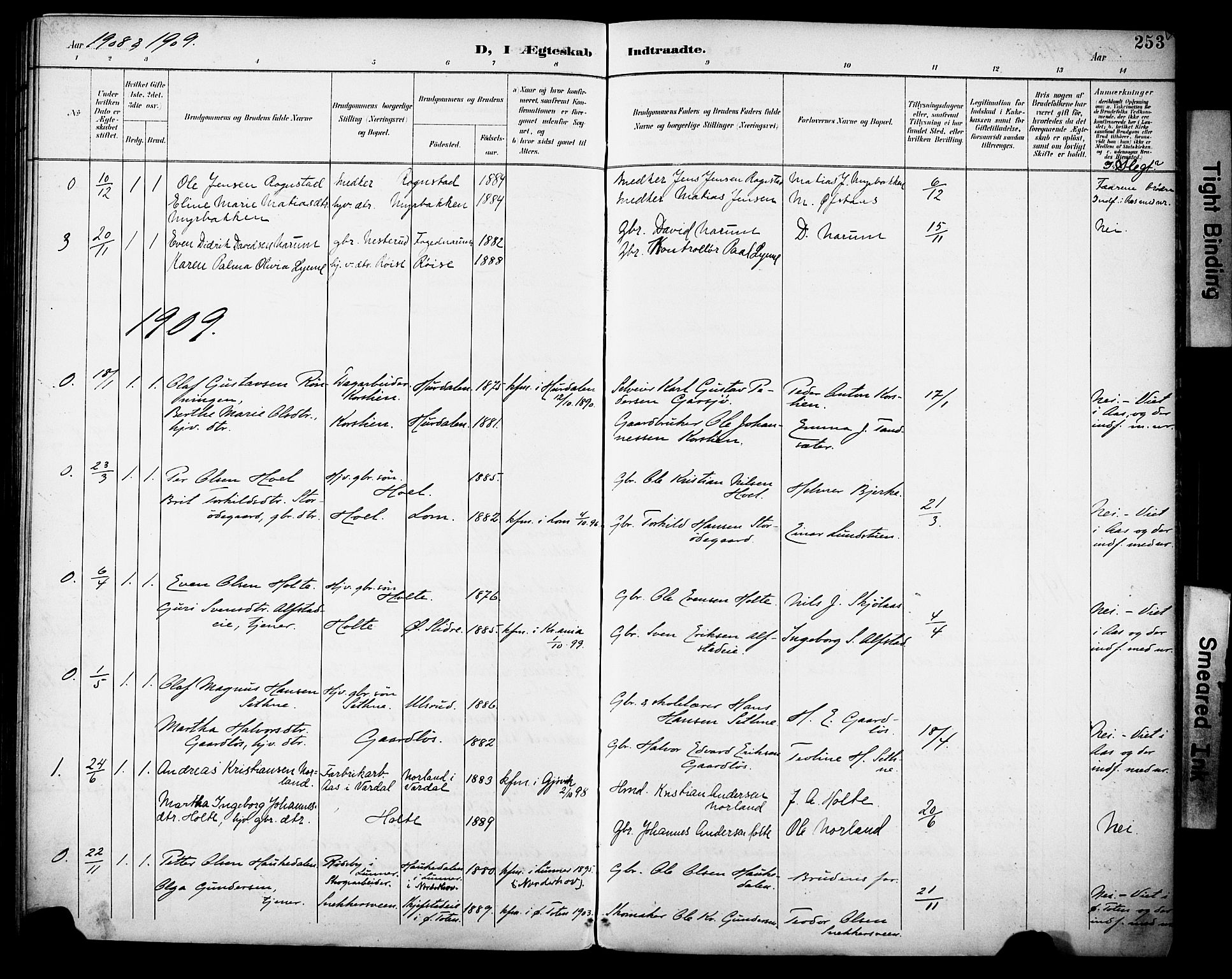 Vestre Toten prestekontor, SAH/PREST-108/H/Ha/Haa/L0013: Parish register (official) no. 13, 1895-1911, p. 253