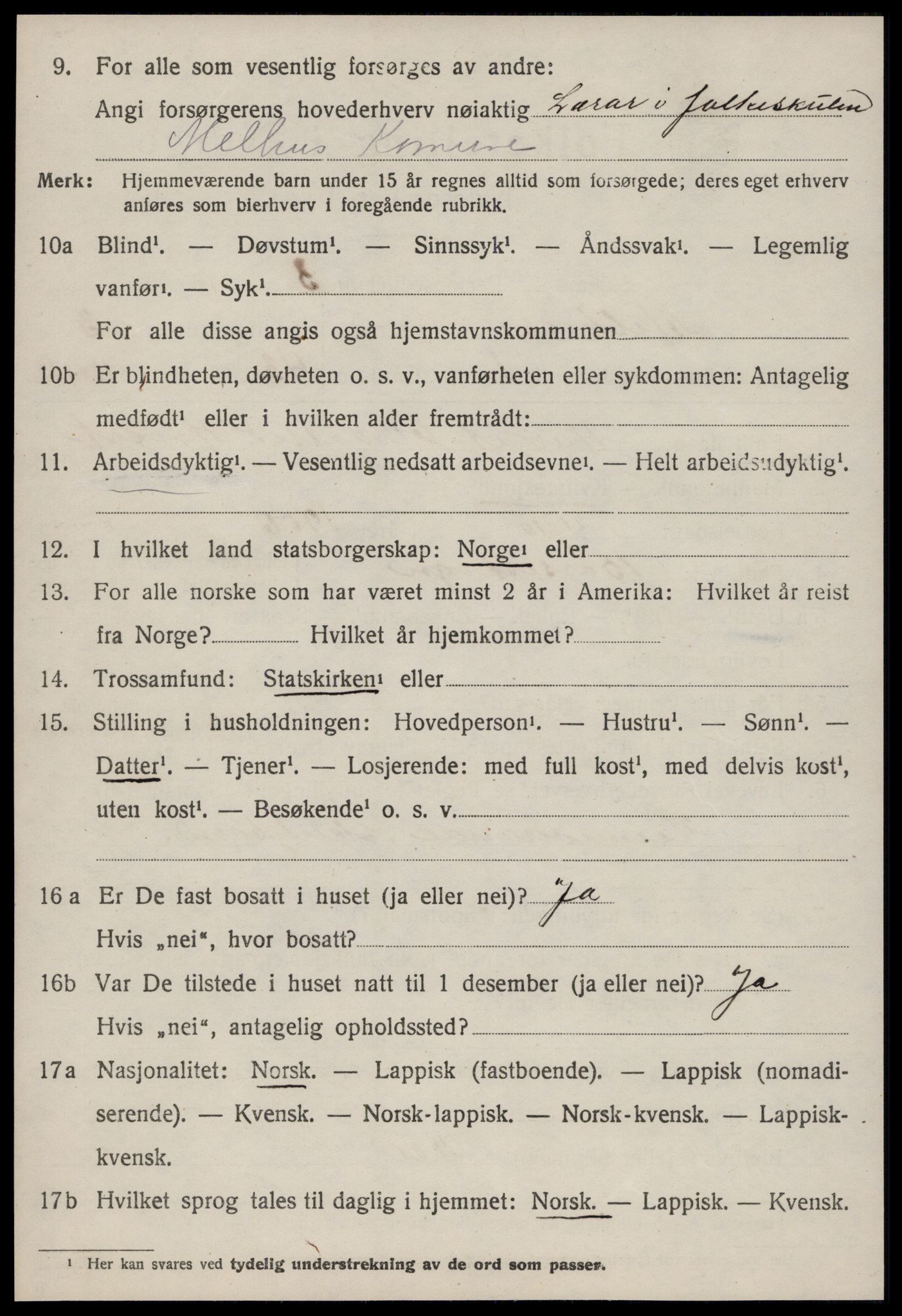 SAT, 1920 census for Melhus, 1920, p. 2598