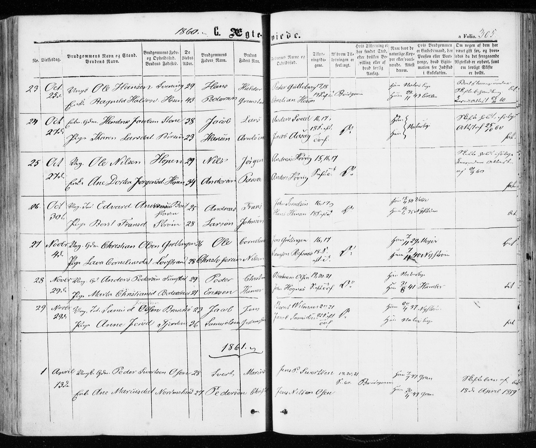 Ministerialprotokoller, klokkerbøker og fødselsregistre - Sør-Trøndelag, SAT/A-1456/657/L0705: Parish register (official) no. 657A06, 1858-1867, p. 305