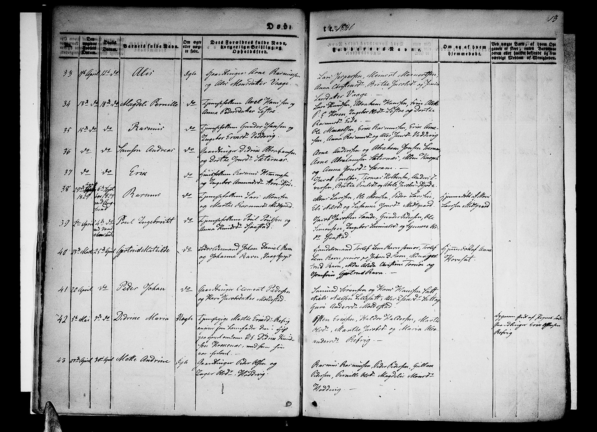 Selje sokneprestembete, SAB/A-99938/H/Ha/Haa/Haaa: Parish register (official) no. A 9, 1829-1844, p. 13
