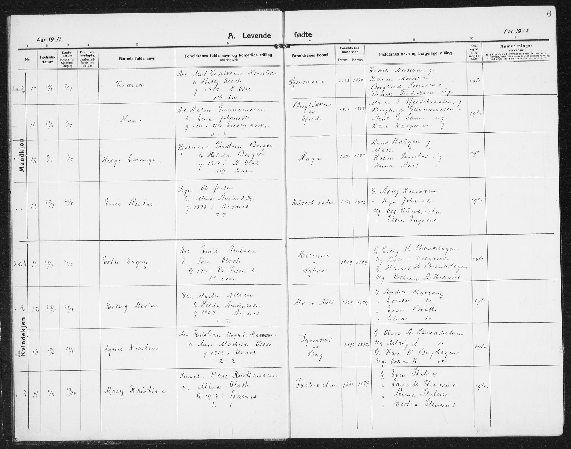 Nes prestekontor Kirkebøker, AV/SAO-A-10410/G/Gb/L0002: Parish register (copy) no. II 2, 1918-1942, p. 6