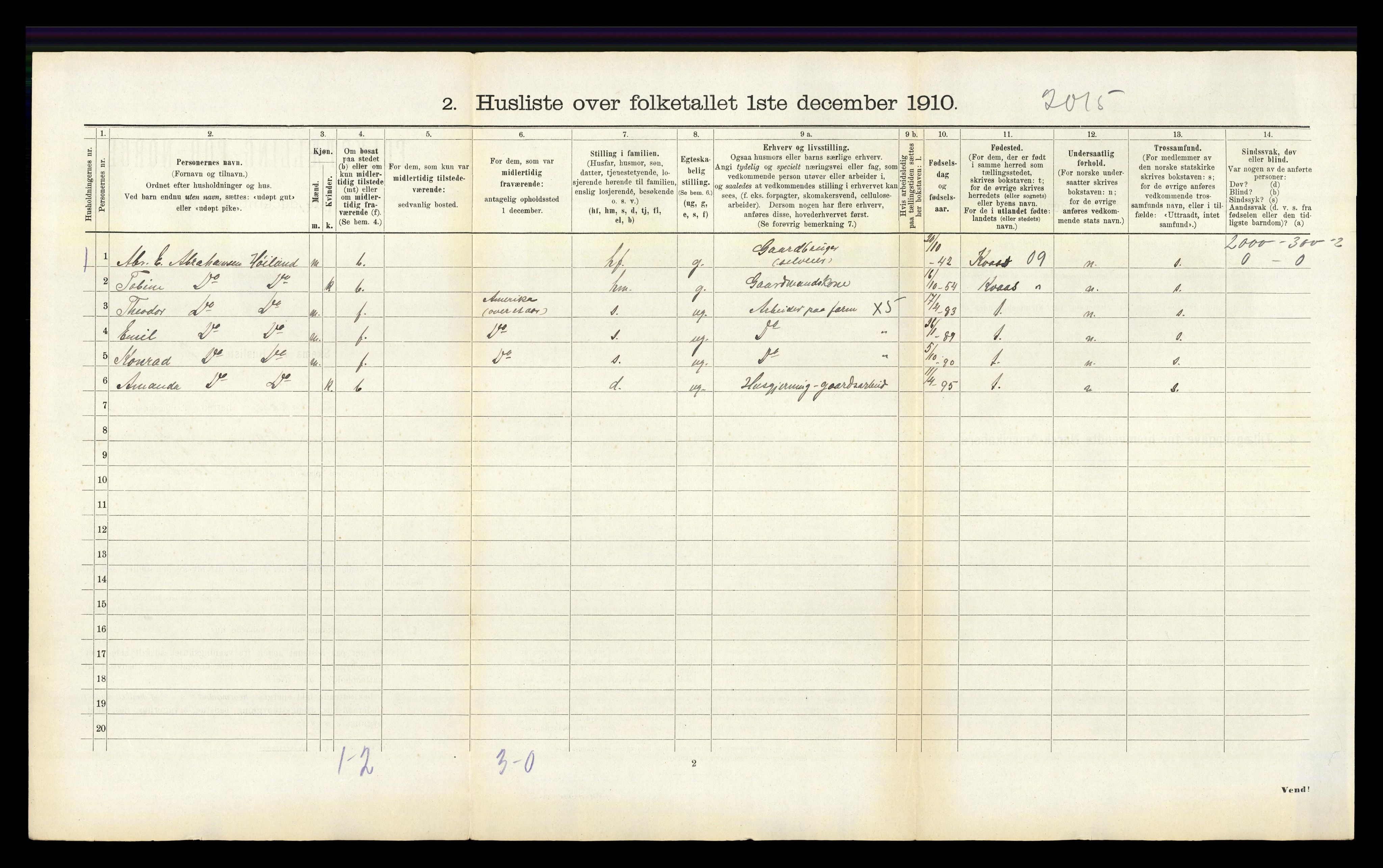 RA, 1910 census for Lyngdal, 1910, p. 349