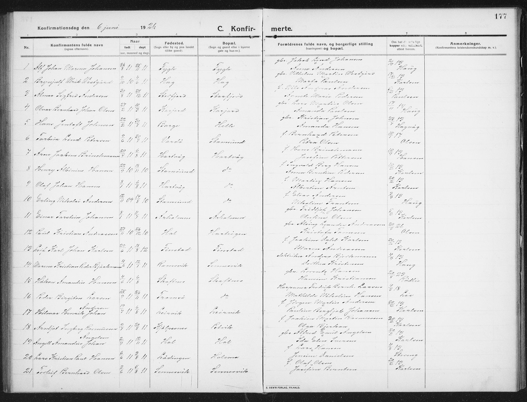 Ministerialprotokoller, klokkerbøker og fødselsregistre - Nordland, AV/SAT-A-1459/882/L1183: Parish register (copy) no. 882C01, 1911-1938, p. 177
