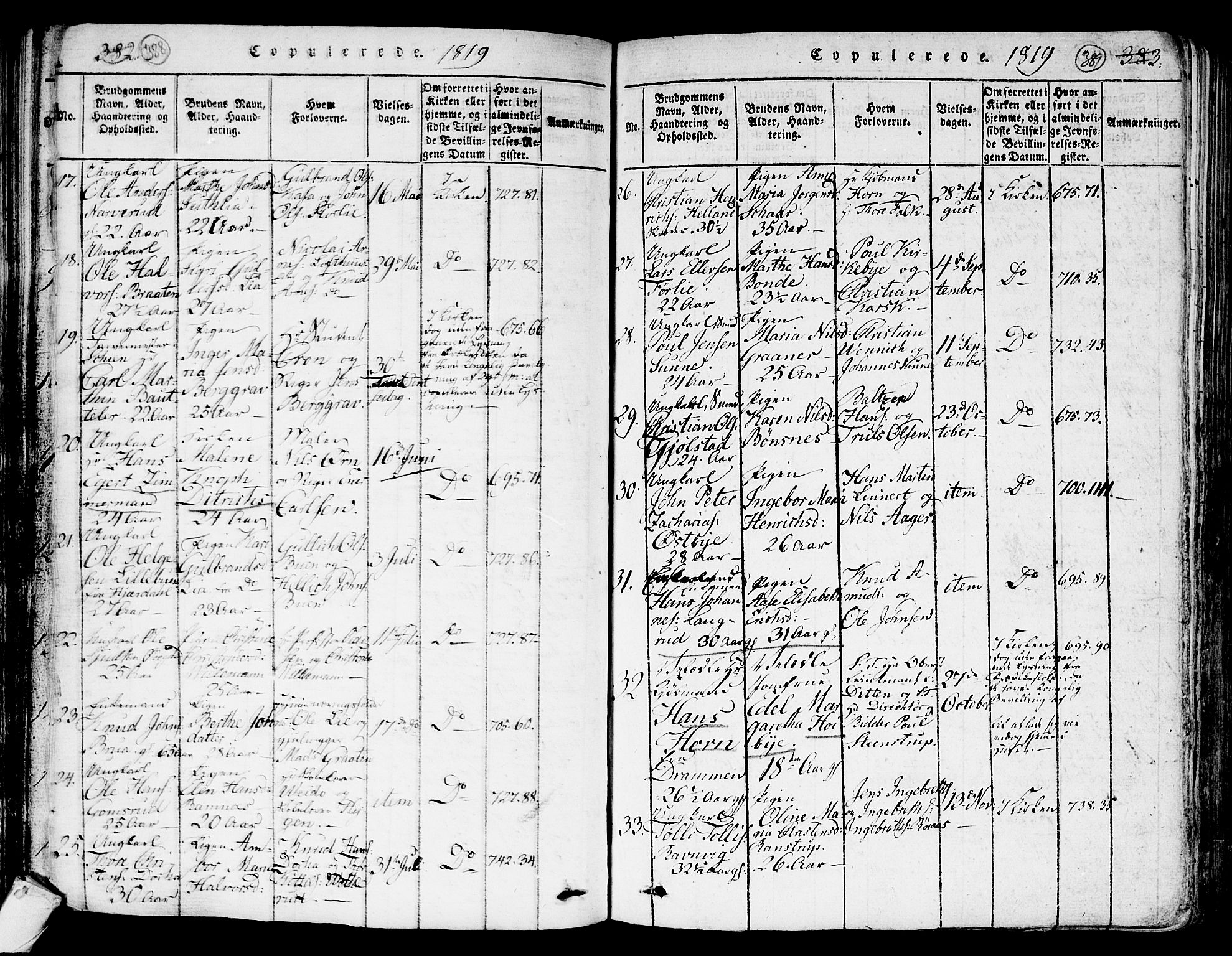 Kongsberg kirkebøker, SAKO/A-22/G/Ga/L0001: Parish register (copy) no. 1, 1816-1839, p. 388-389