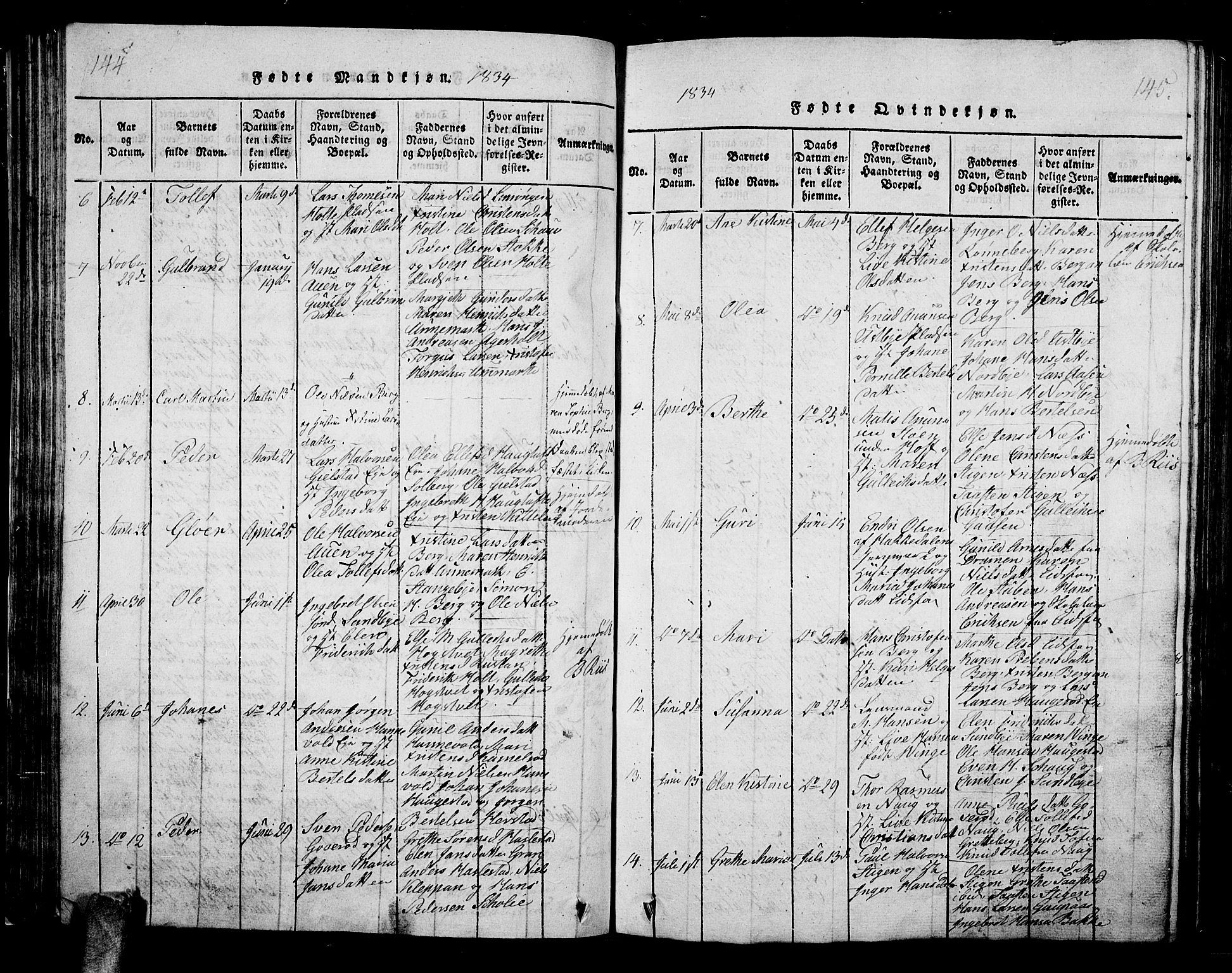 Hof kirkebøker, AV/SAKO-A-64/G/Ga/L0001: Parish register (copy) no. I 1, 1814-1844, p. 144-145