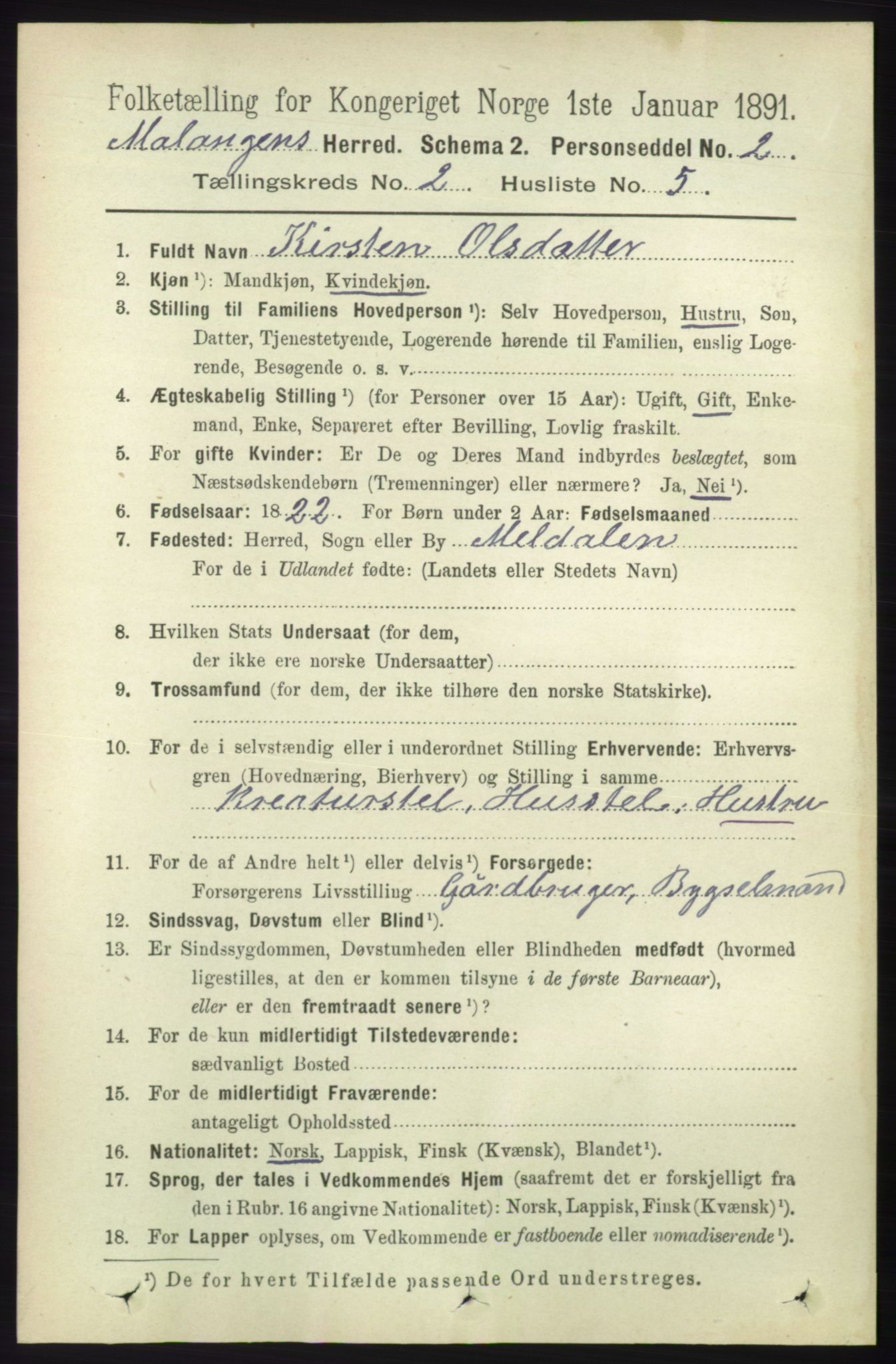 RA, 1891 census for 1932 Malangen, 1891, p. 481