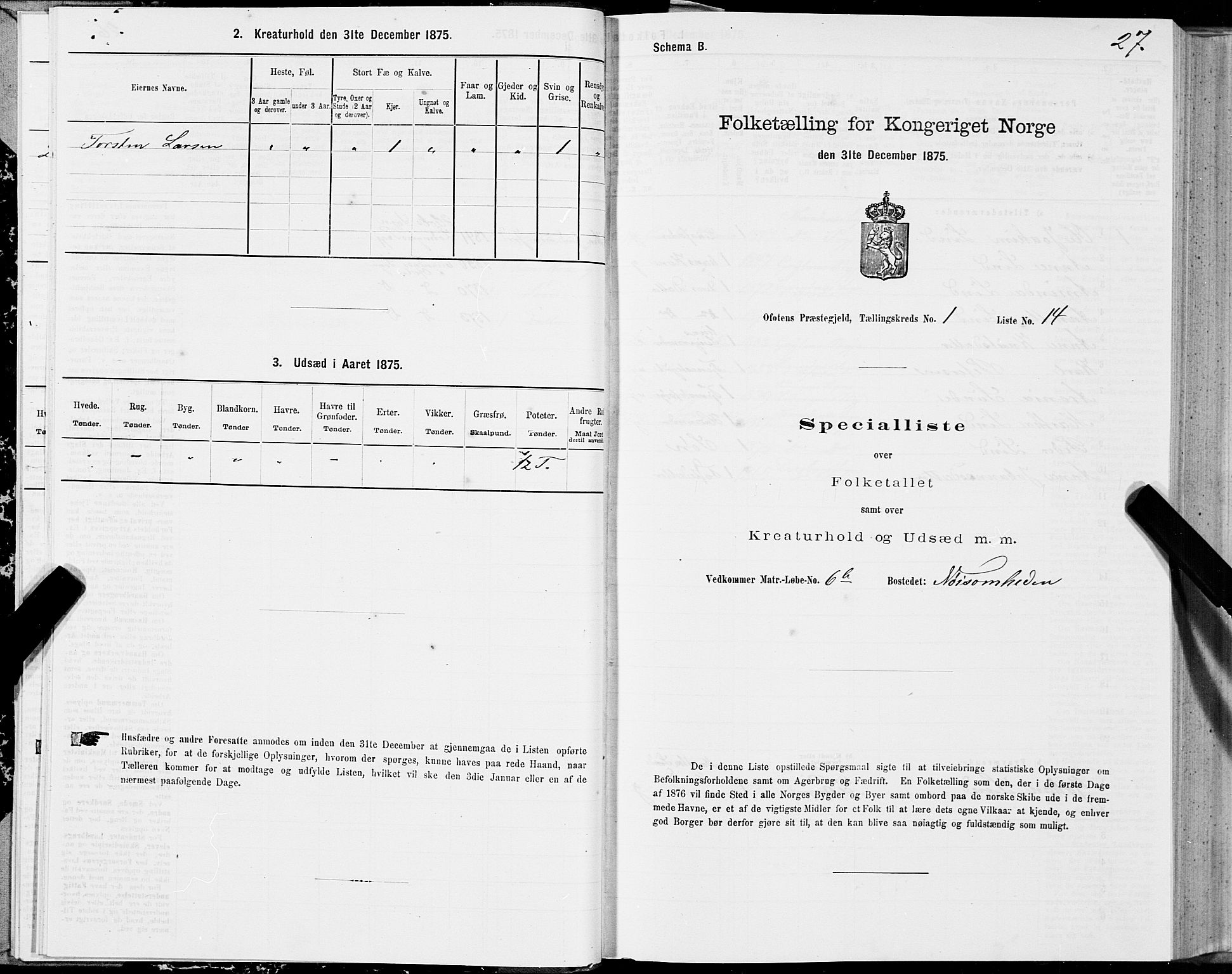 SAT, 1875 census for 1853P Ofoten, 1875, p. 1027