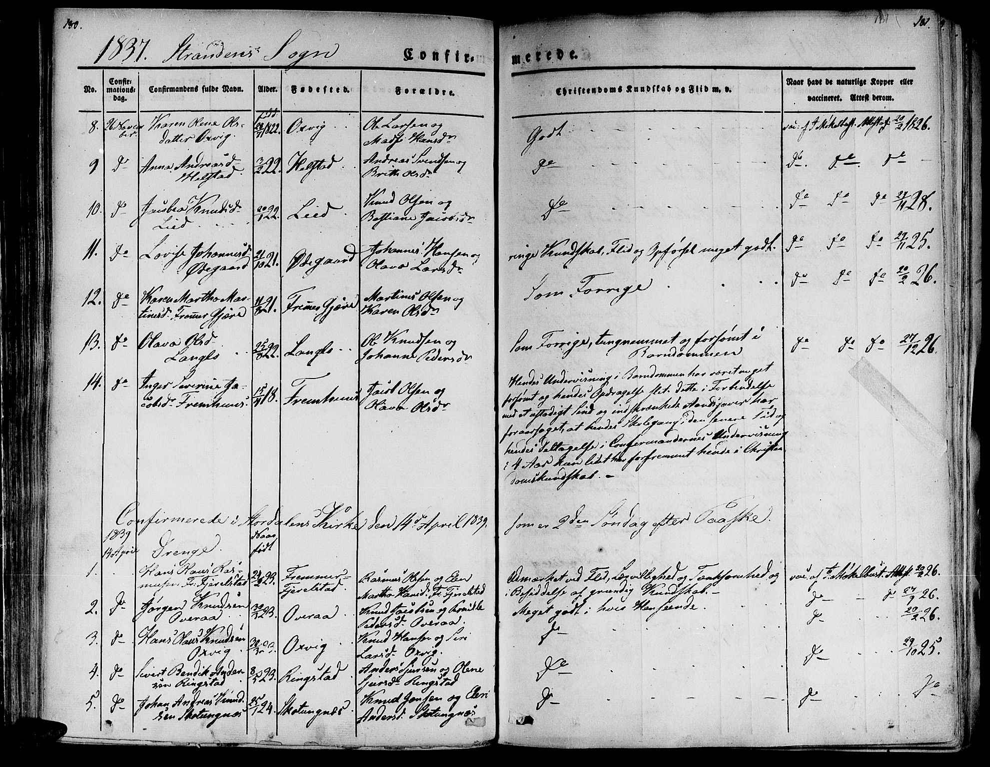 Ministerialprotokoller, klokkerbøker og fødselsregistre - Møre og Romsdal, SAT/A-1454/520/L0274: Parish register (official) no. 520A04, 1827-1864, p. 180-181