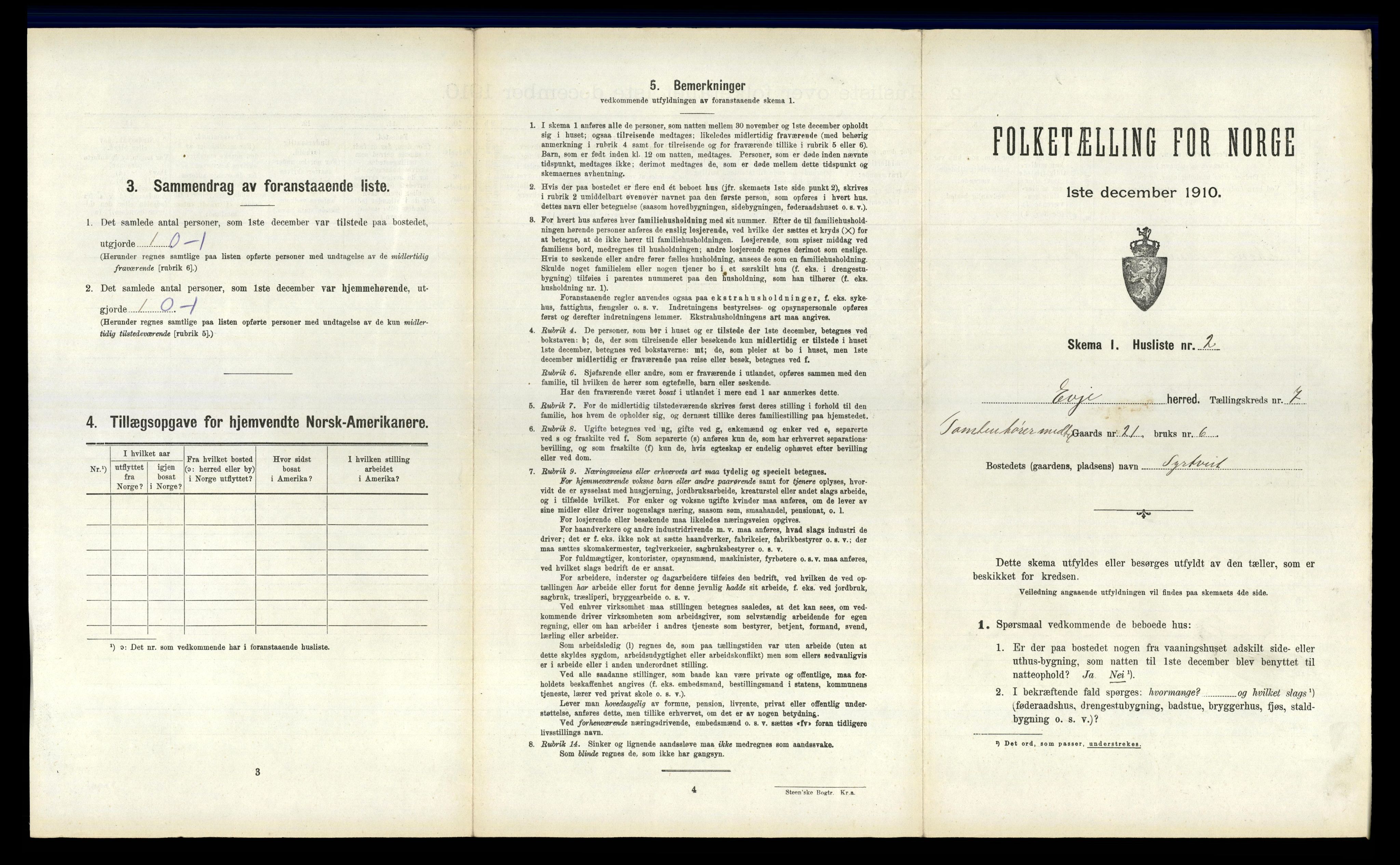 RA, 1910 census for Evje, 1910, p. 268