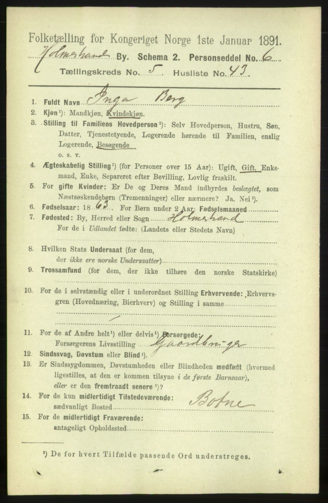 RA, 1891 census for 0702 Holmestrand, 1891, p. 2971