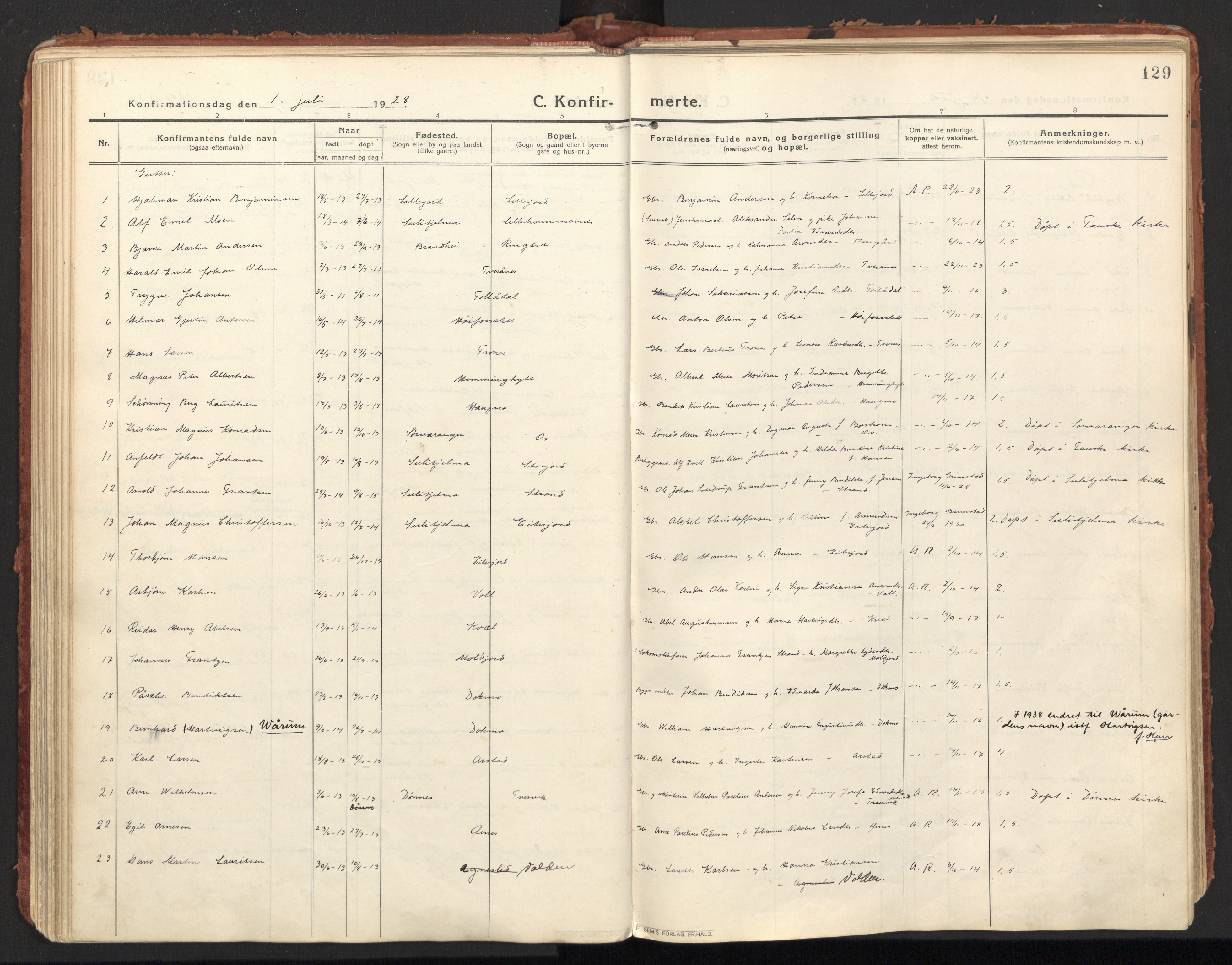 Ministerialprotokoller, klokkerbøker og fødselsregistre - Nordland, SAT/A-1459/846/L0650: Parish register (official) no. 846A08, 1916-1935, p. 129