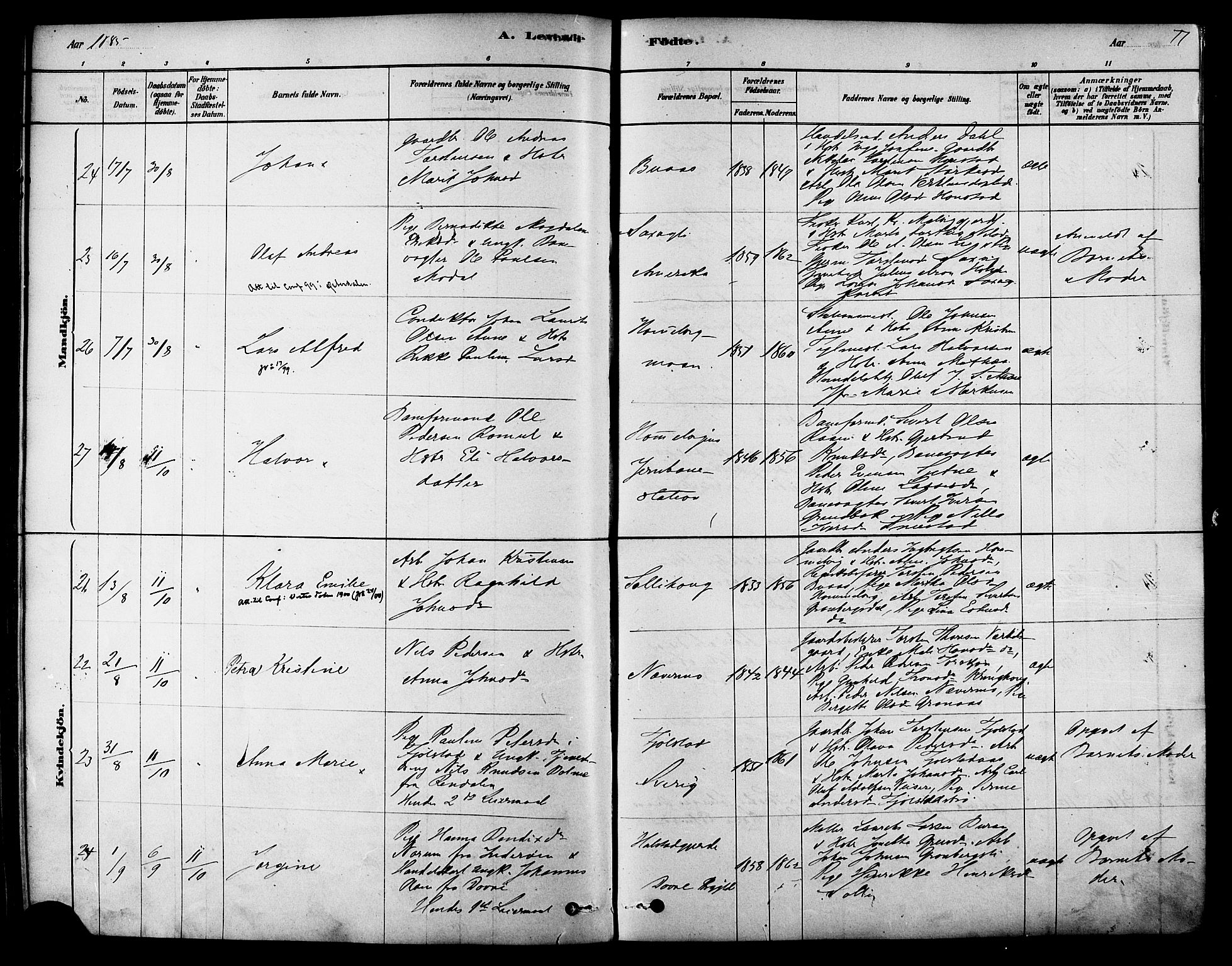 Ministerialprotokoller, klokkerbøker og fødselsregistre - Sør-Trøndelag, SAT/A-1456/616/L0410: Parish register (official) no. 616A07, 1878-1893, p. 77