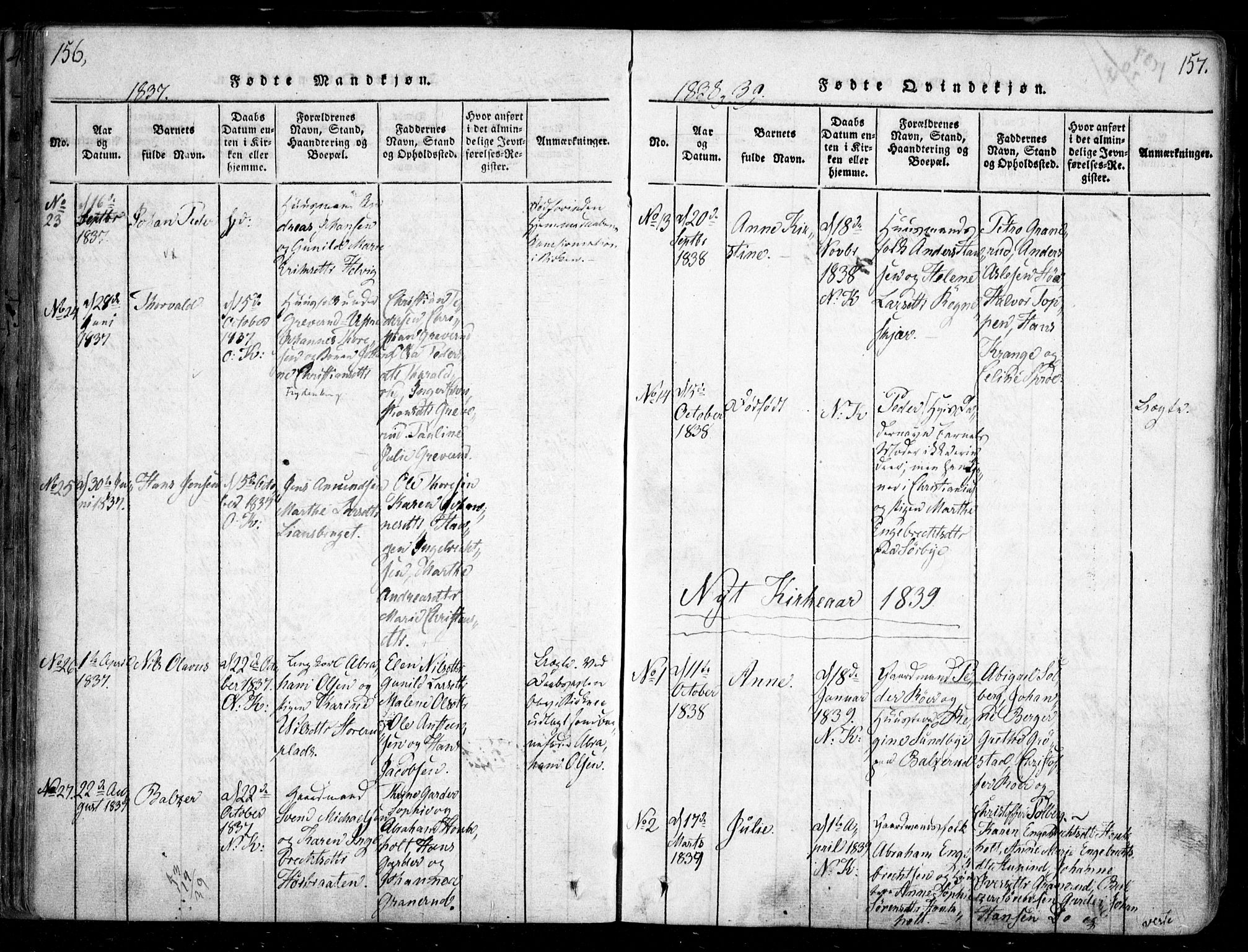 Nesodden prestekontor Kirkebøker, AV/SAO-A-10013/F/Fa/L0006: Parish register (official) no. I 6, 1814-1847, p. 156-157