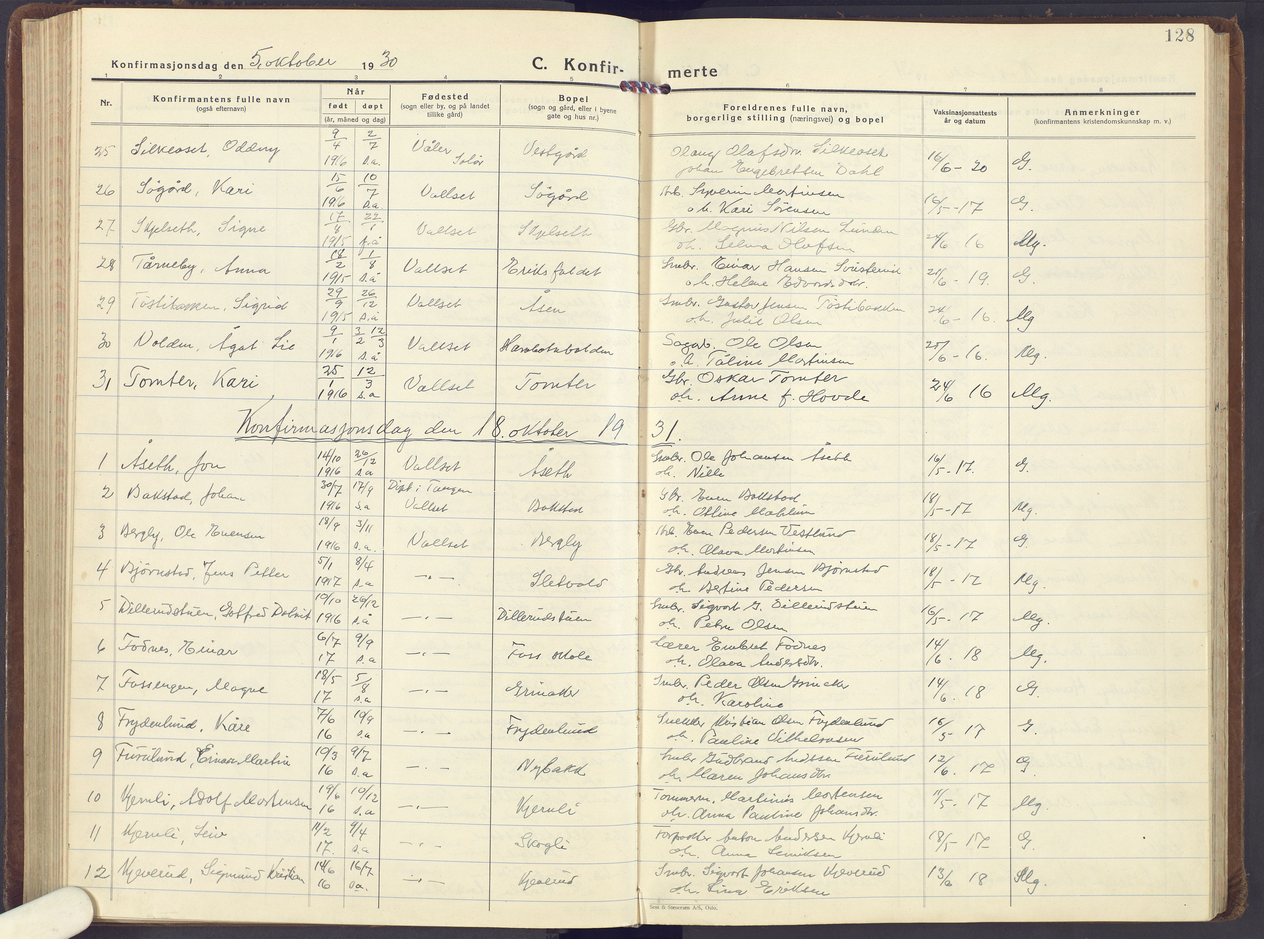 Romedal prestekontor, SAH/PREST-004/K/L0013: Parish register (official) no. 13, 1930-1949, p. 128